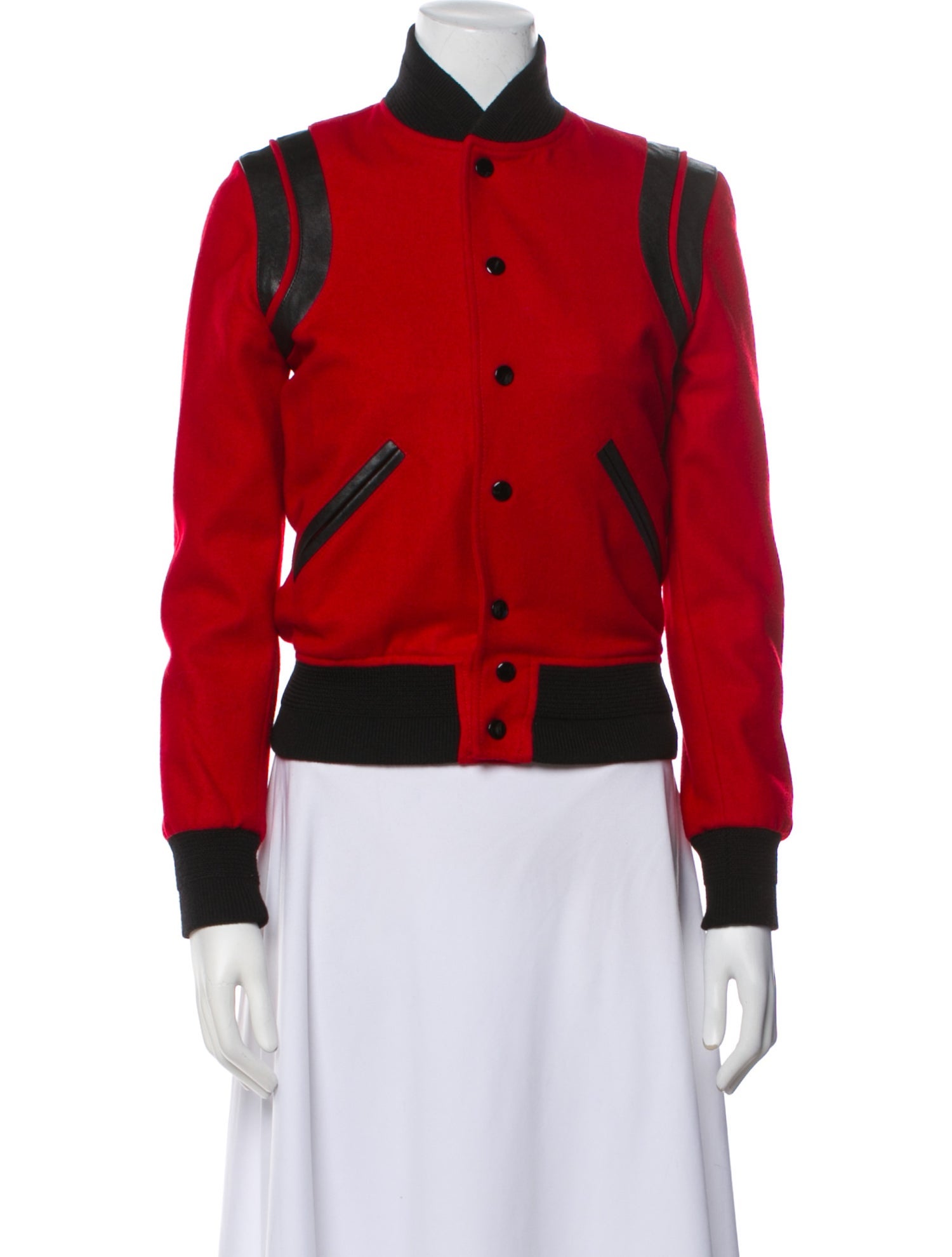 Saint Laurent Virgin Wool Colorblock Pattern Bomber Jacket