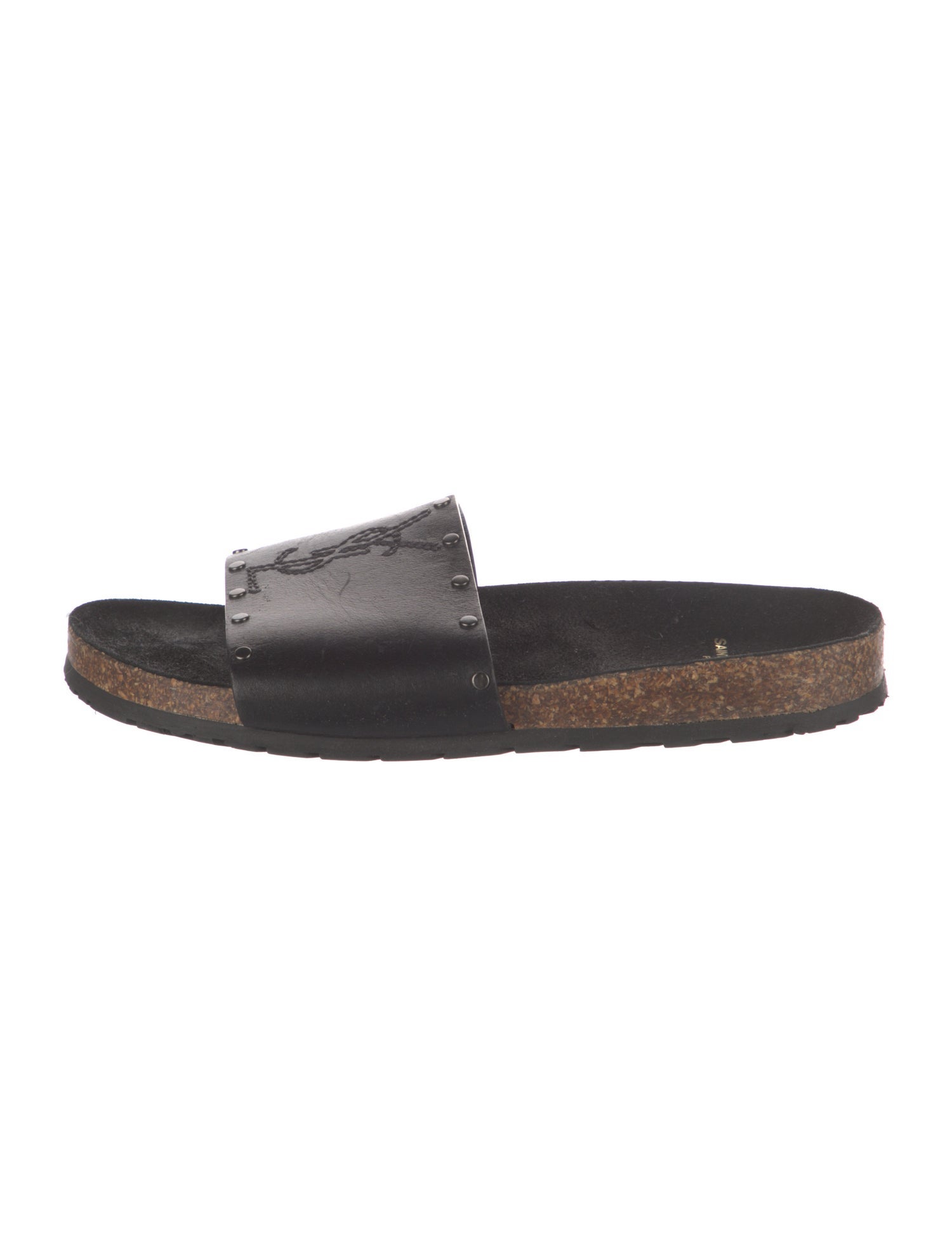 Saint Laurent Leather Studded Accents Slides