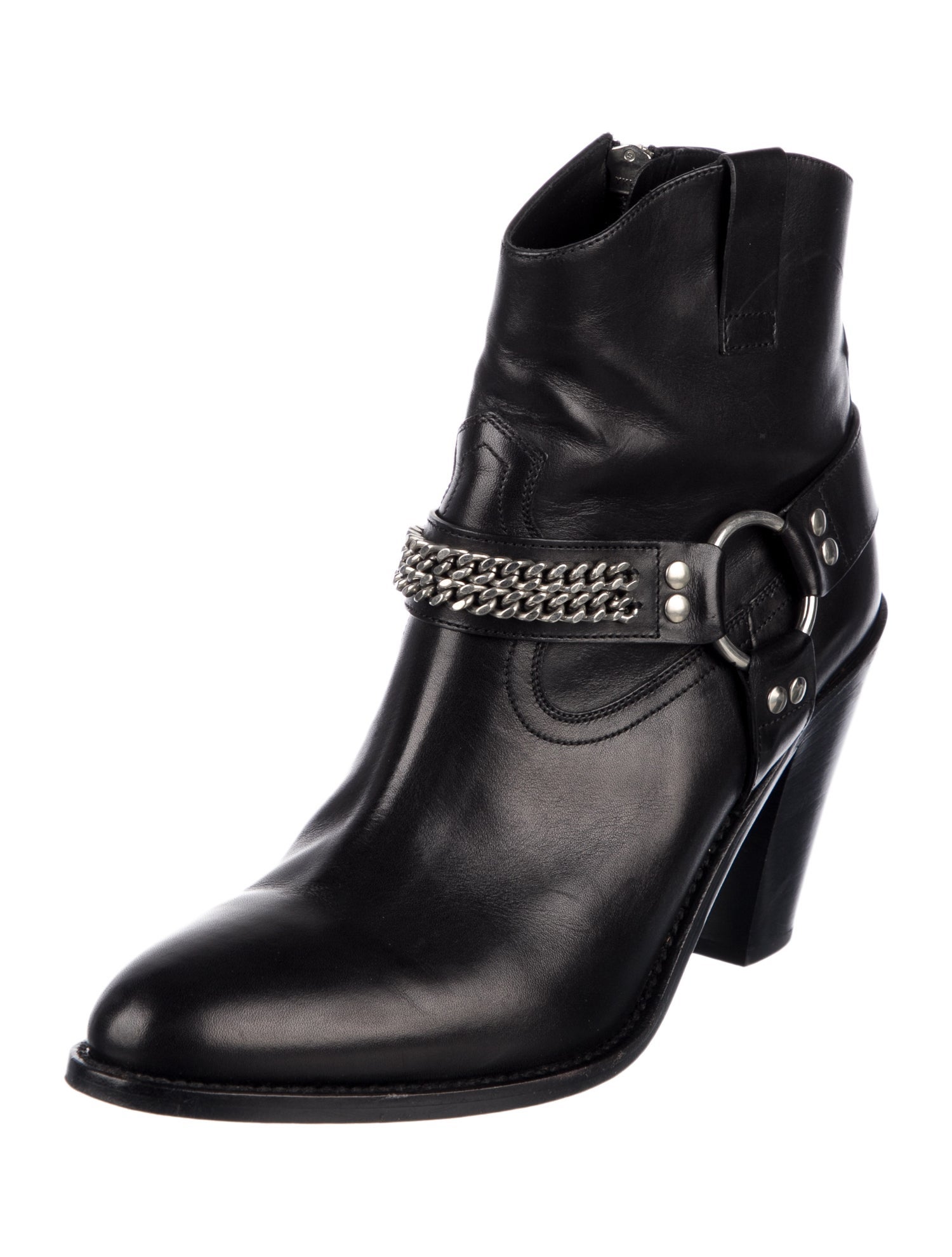 Saint Laurent Leather Chain-Link Accents Western Boots