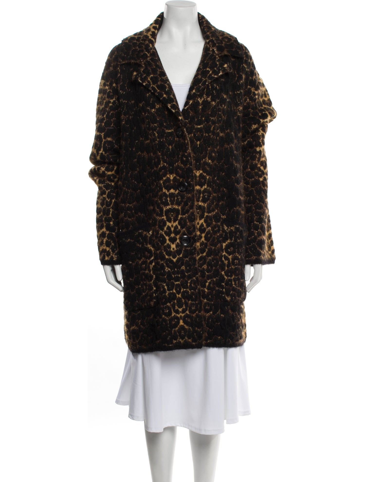 Saint Laurent Wool Animal Print Fur Coat