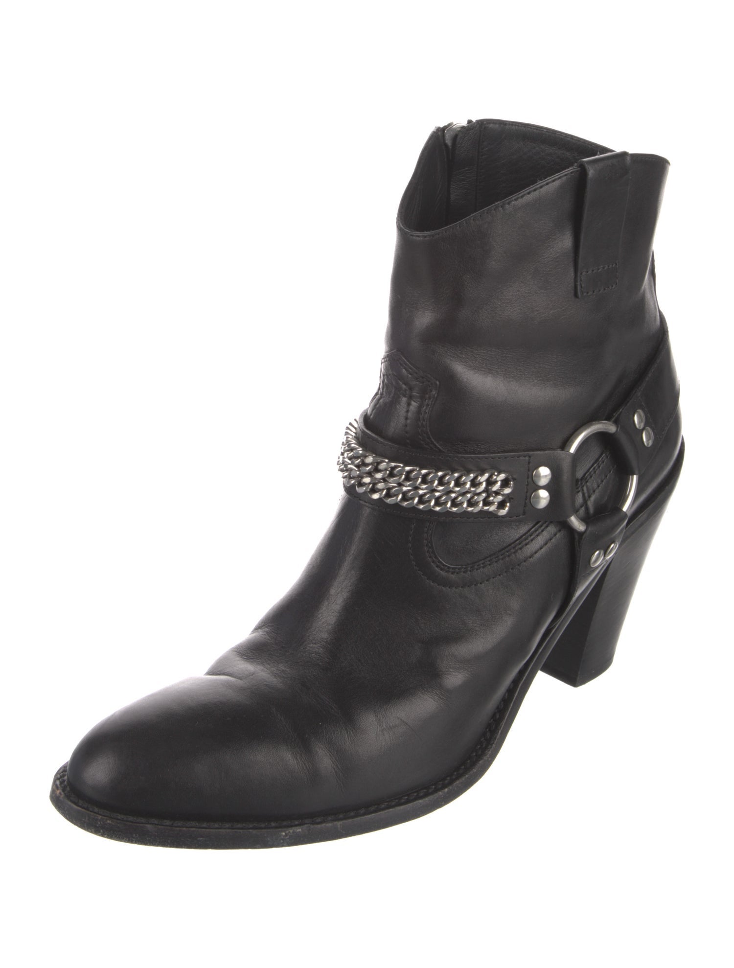 Saint Laurent Leather Chain-Link Accents Western Boots
