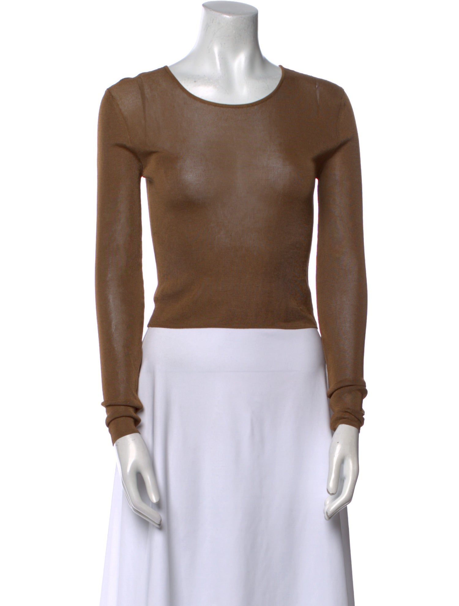 Saint Laurent Scoop Neck Long Sleeve Crop Top