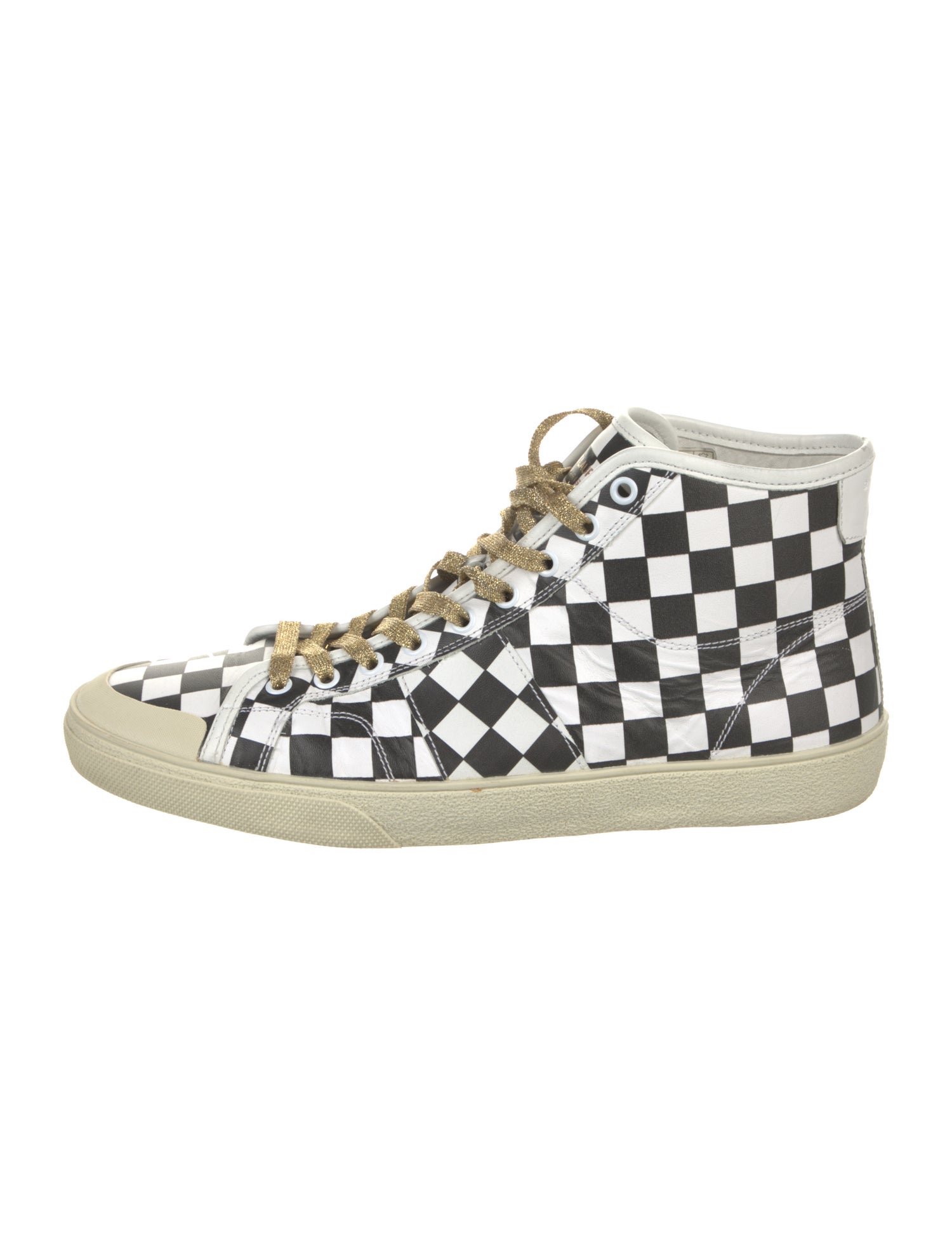 Saint Laurent Leather Plaid Print Sneakers