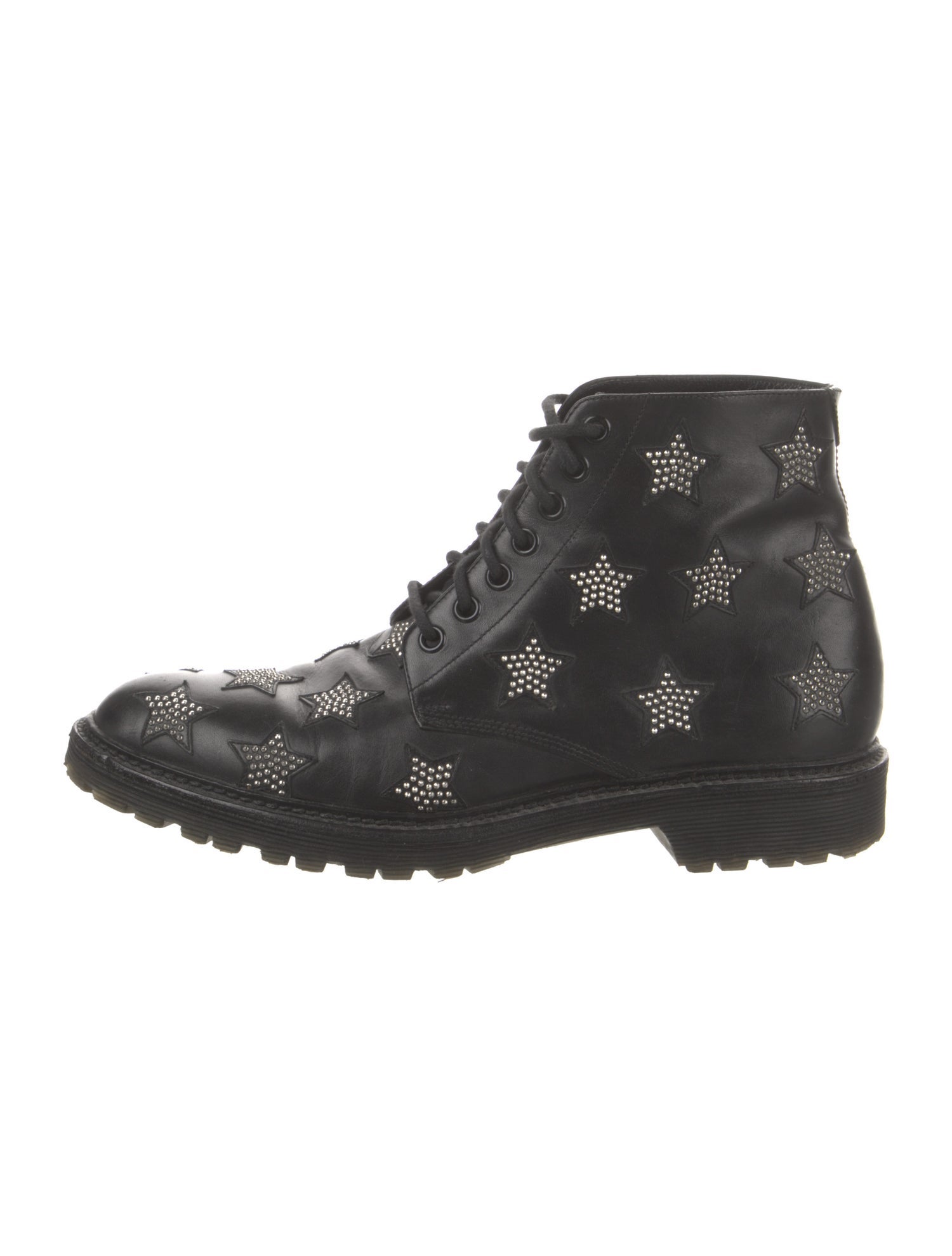 Saint Laurent Leather Studded Accents Combat Boots