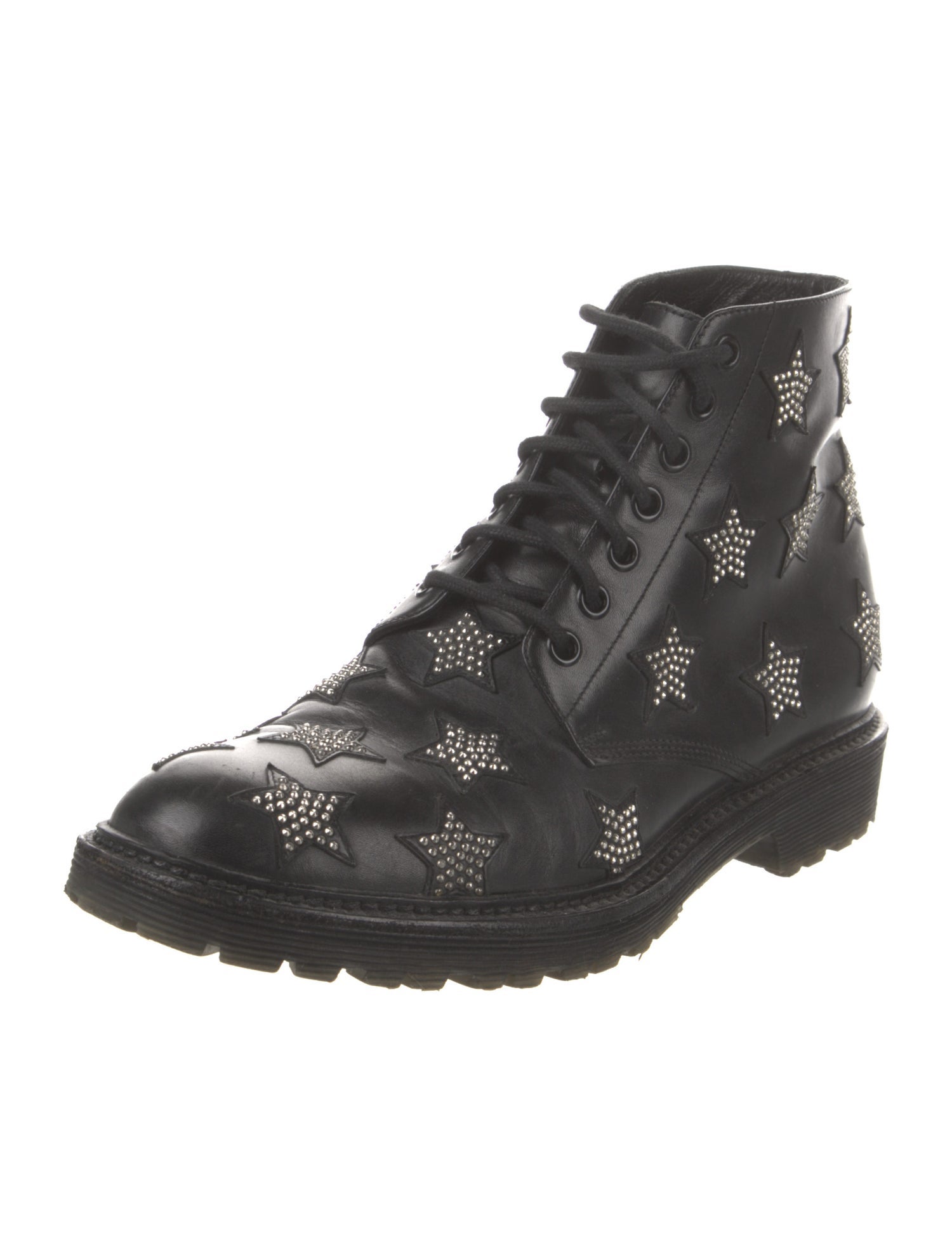 Saint Laurent Leather Studded Accents Combat Boots