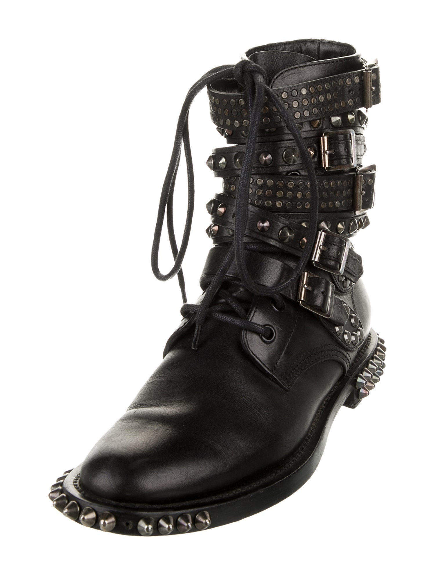 Saint Laurent Leather Studded Accents Combat Boots
