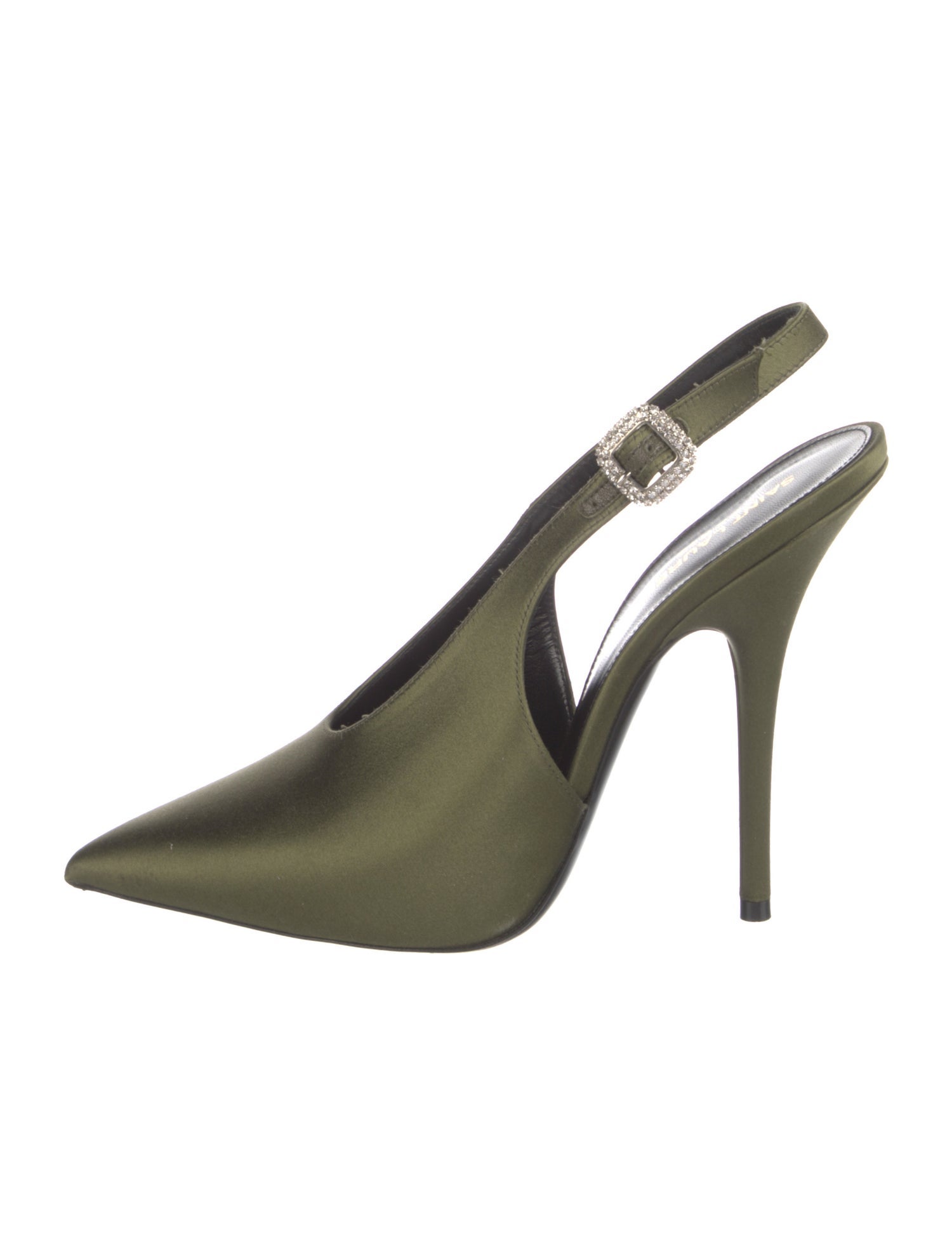 Saint Laurent Satin Crystal Embellishments Slingback Pumps