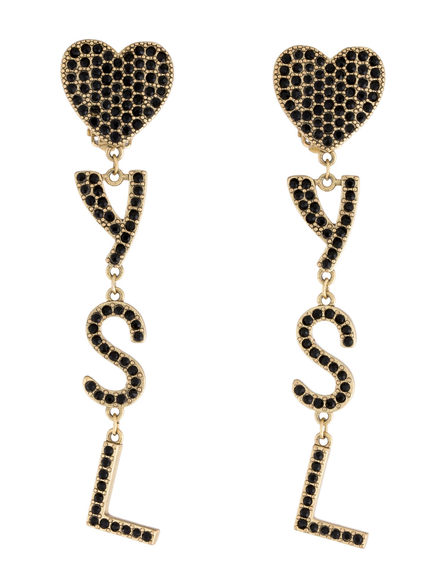 Saint Laurent Crystal YSL Drop Clip-On Earrings
