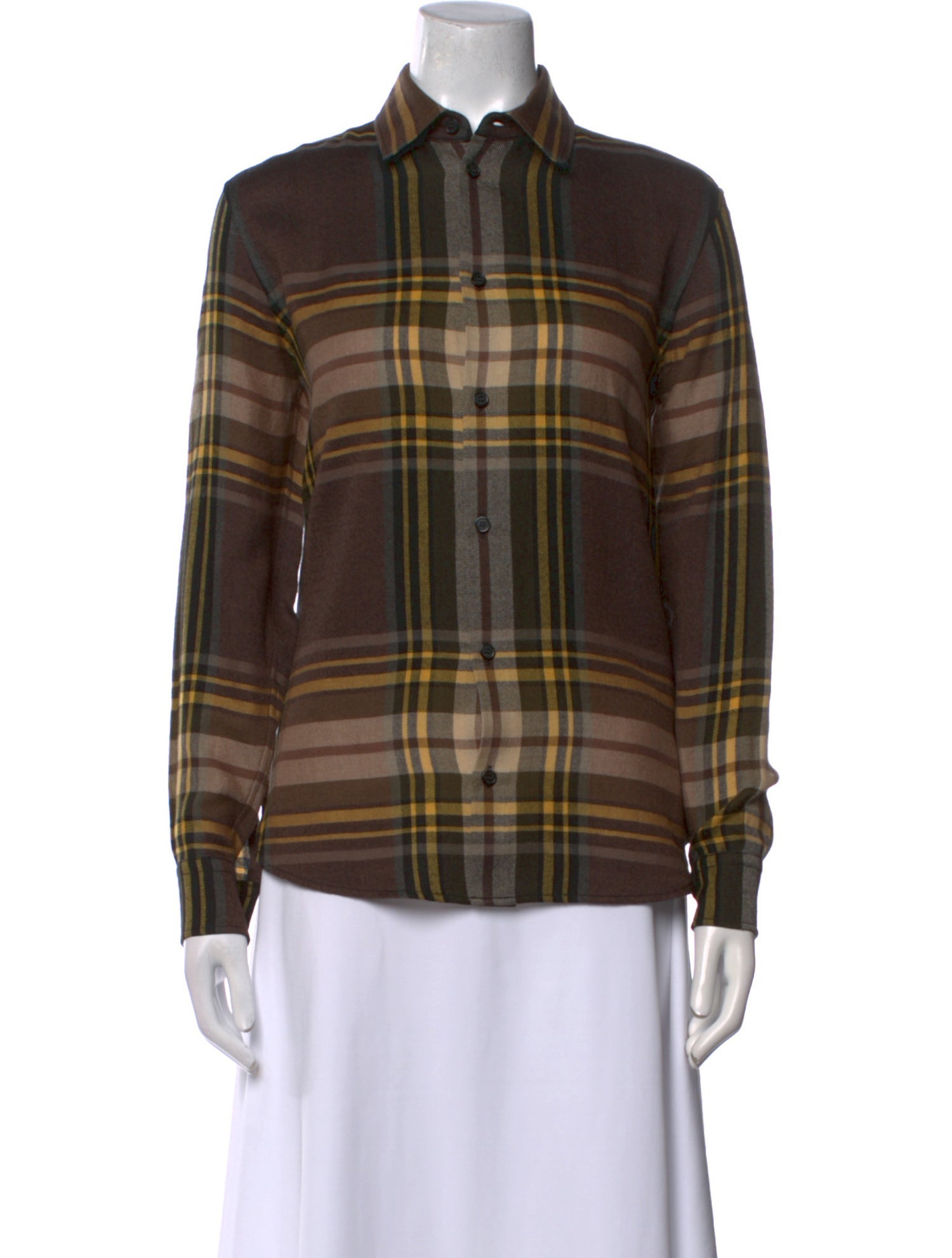 Saint Laurent Wool Plaid Print Button-Up Top w/ Tags