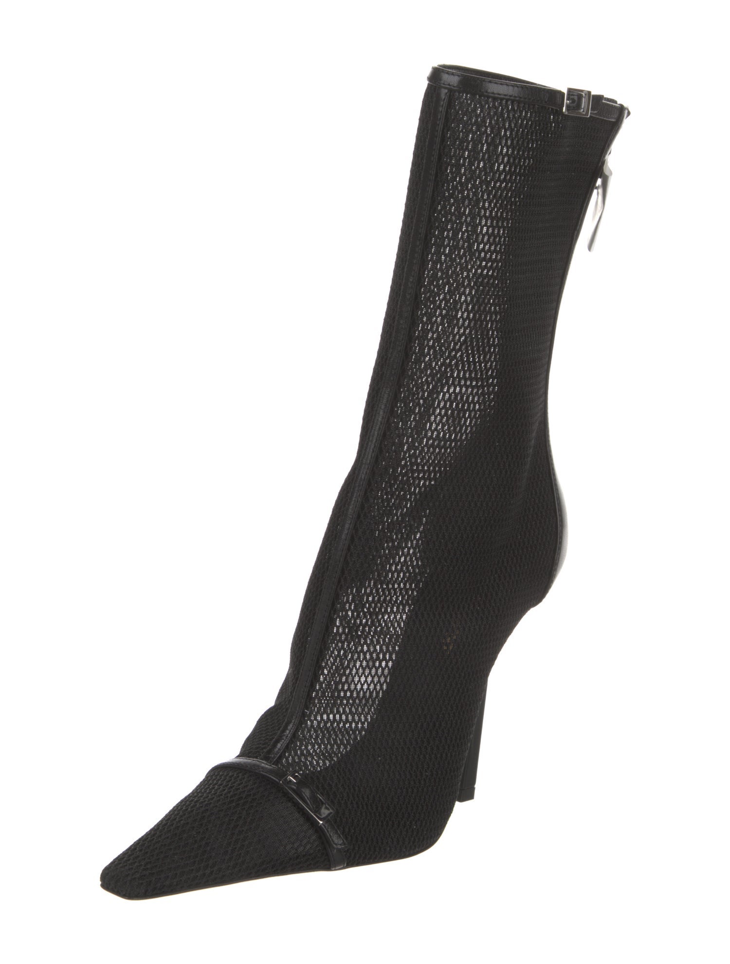 Saint Laurent Mesh Leather Trim Embellishment Sock Boots