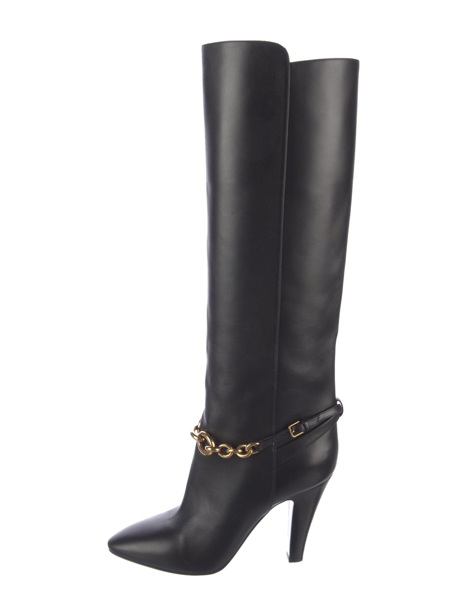 Saint Laurent Leather Chain-Link Accents Boots