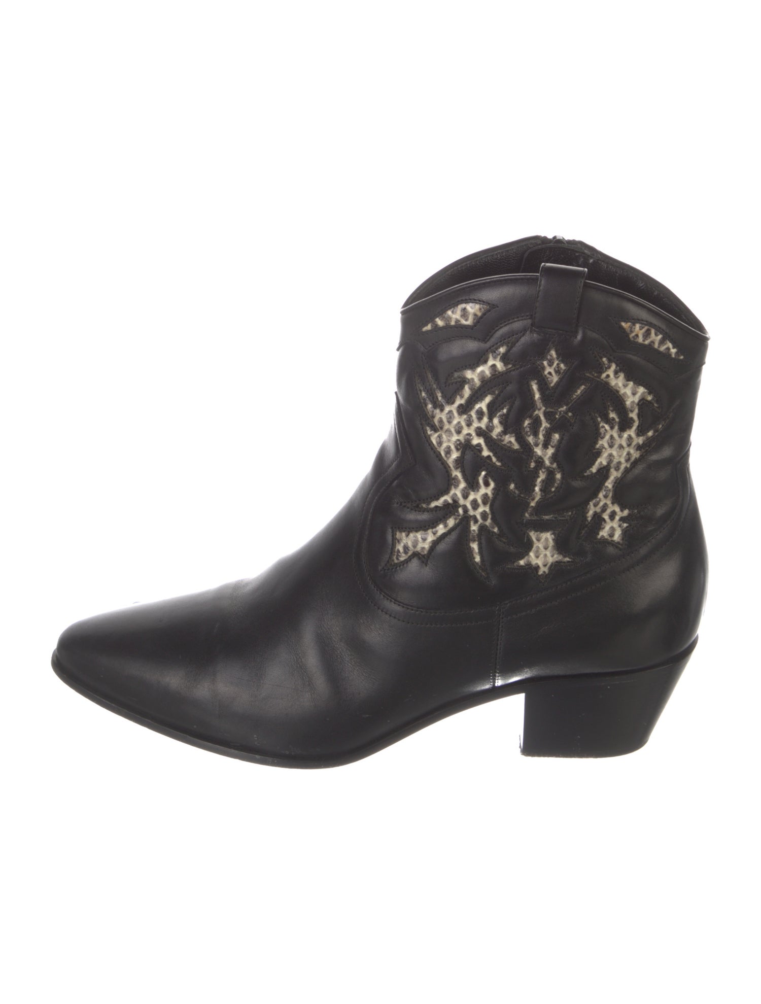 Saint Laurent Leather Animal Print Western Boots