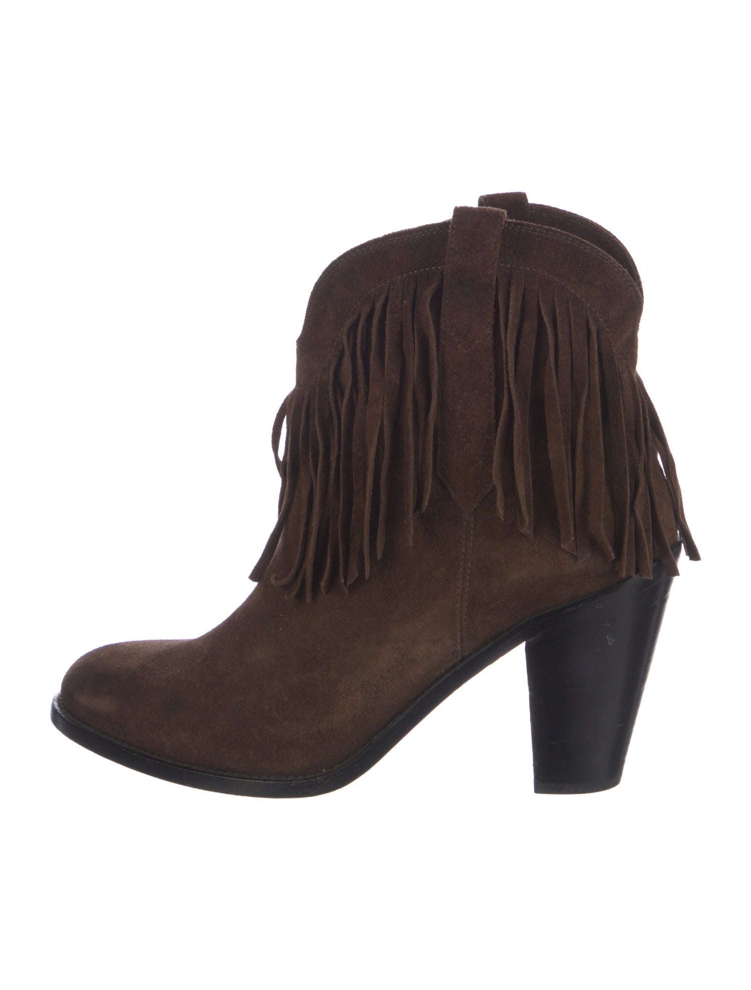 Saint Laurent Suede Fringe Trim Accent Western Boots