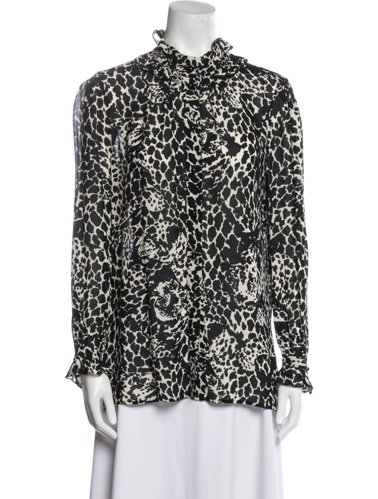 Saint Laurent Animal Print Mock Neck Blouse