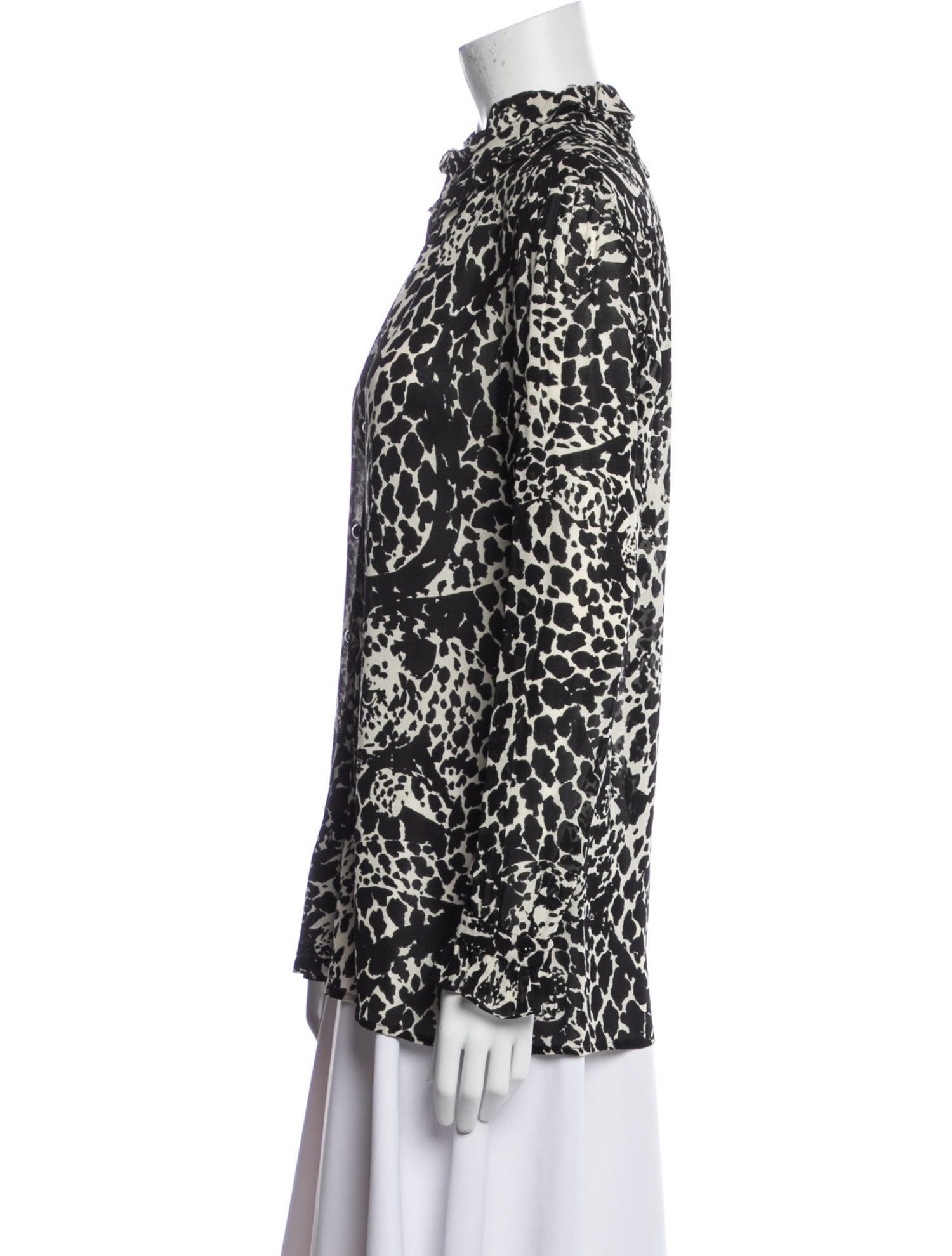 Saint Laurent Animal Print Mock Neck Blouse