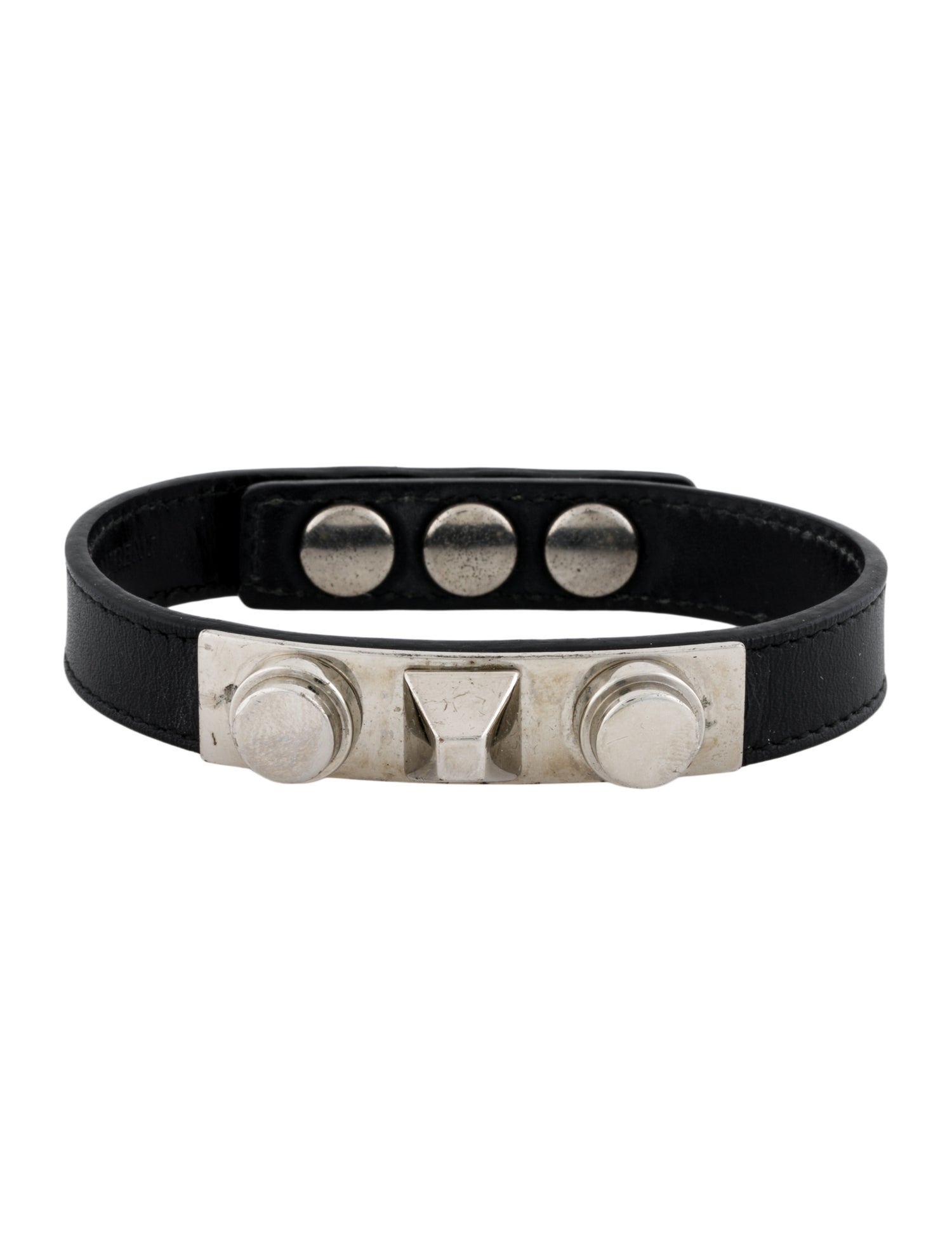 Saint Laurent Leather Three Clous Wrap Bracelet