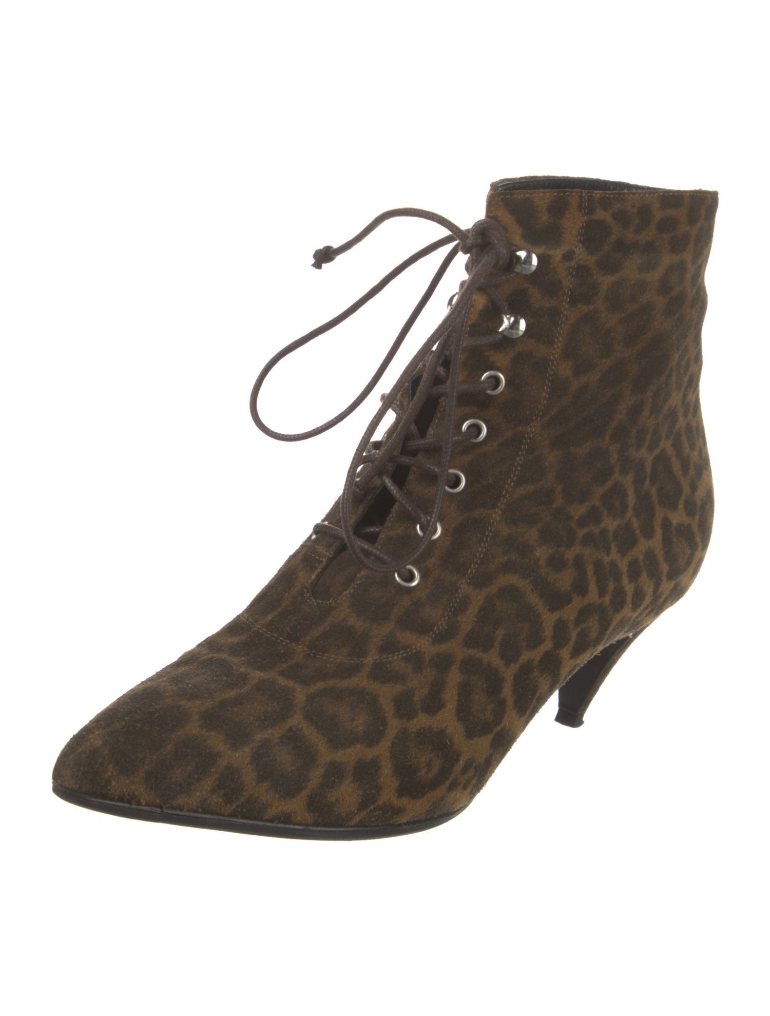 Saint Laurent Suede Animal Print Lace-Up Boots