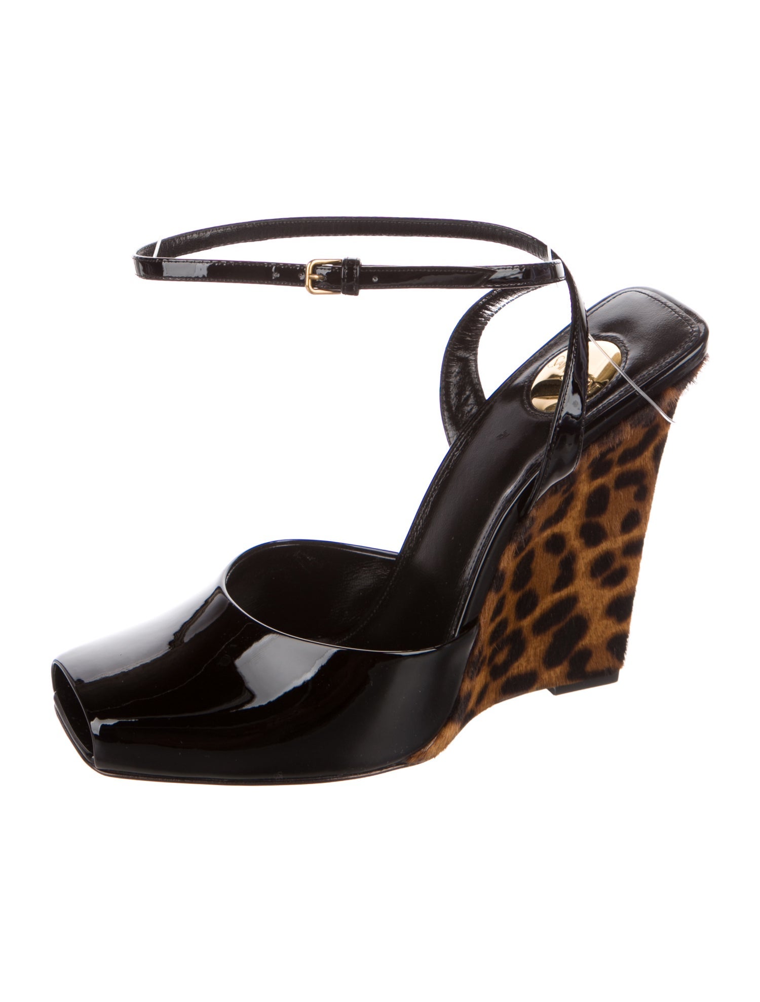 Saint Laurent Patent Leather Animal Print Slingback Pumps