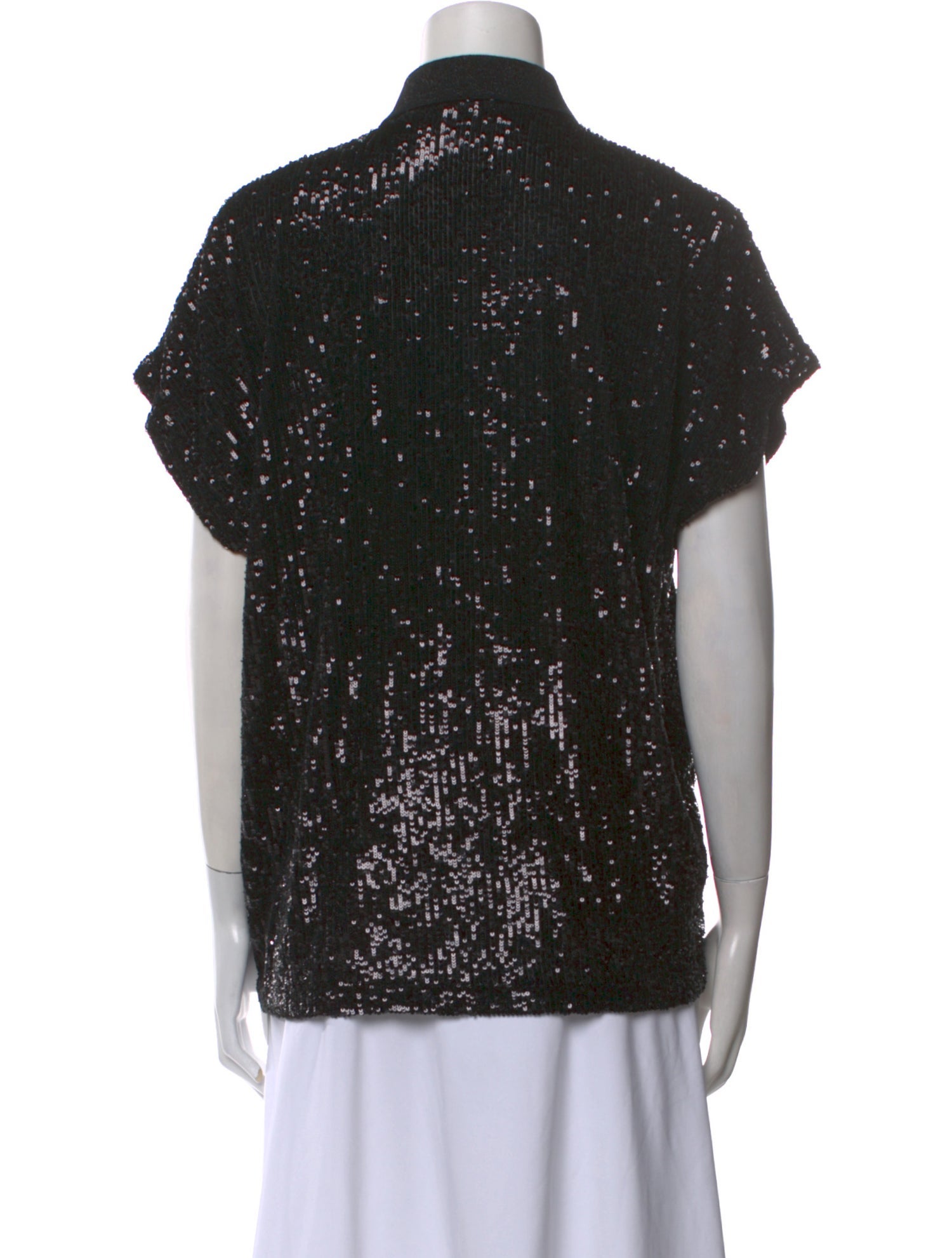 Saint Laurent Sequin Short Sleeve Button-Up Top
