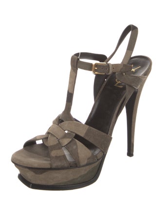 Saint Laurent Suede T-Strap Sandals