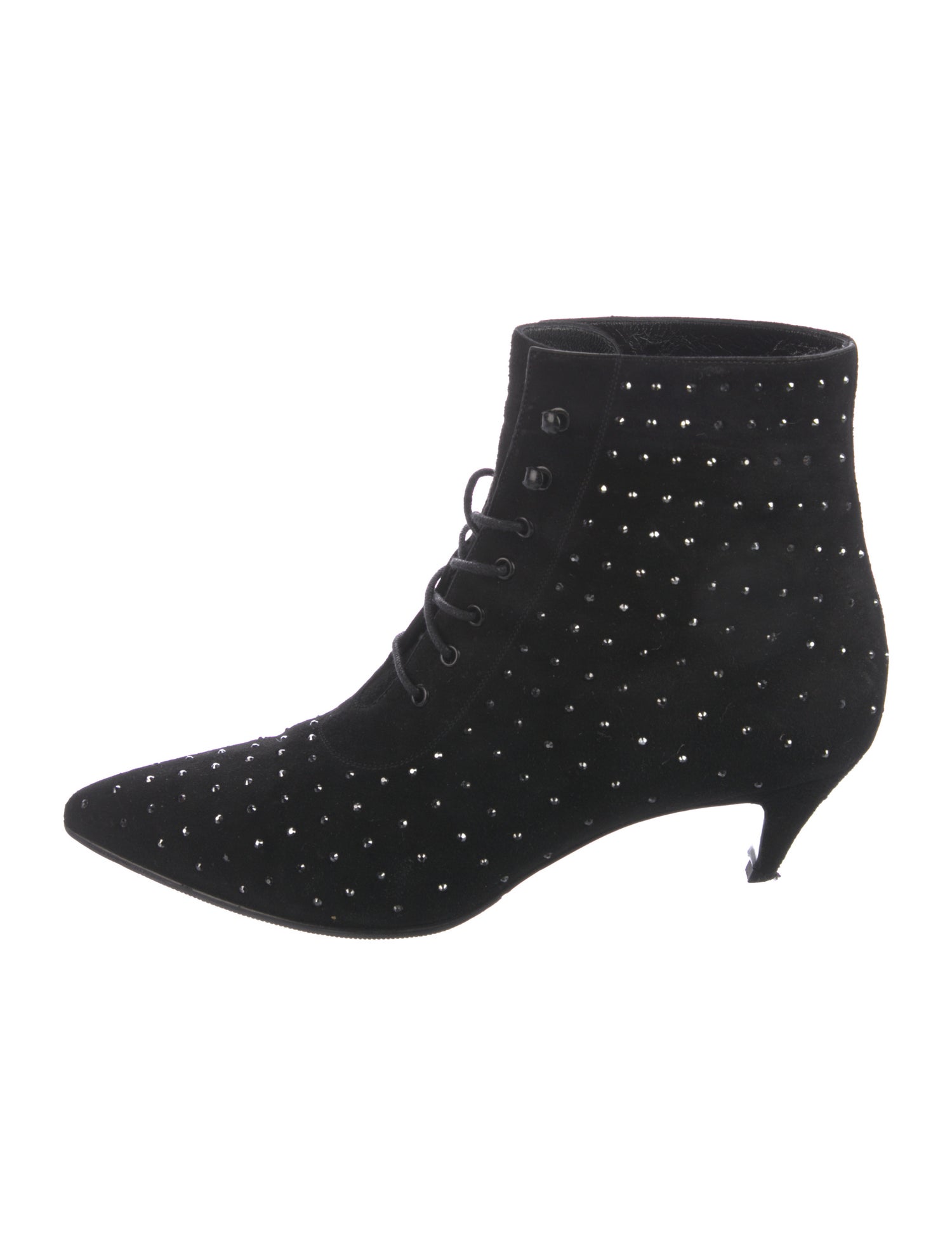 Saint Laurent Suede Crystal Embellishments Lace-Up Boots