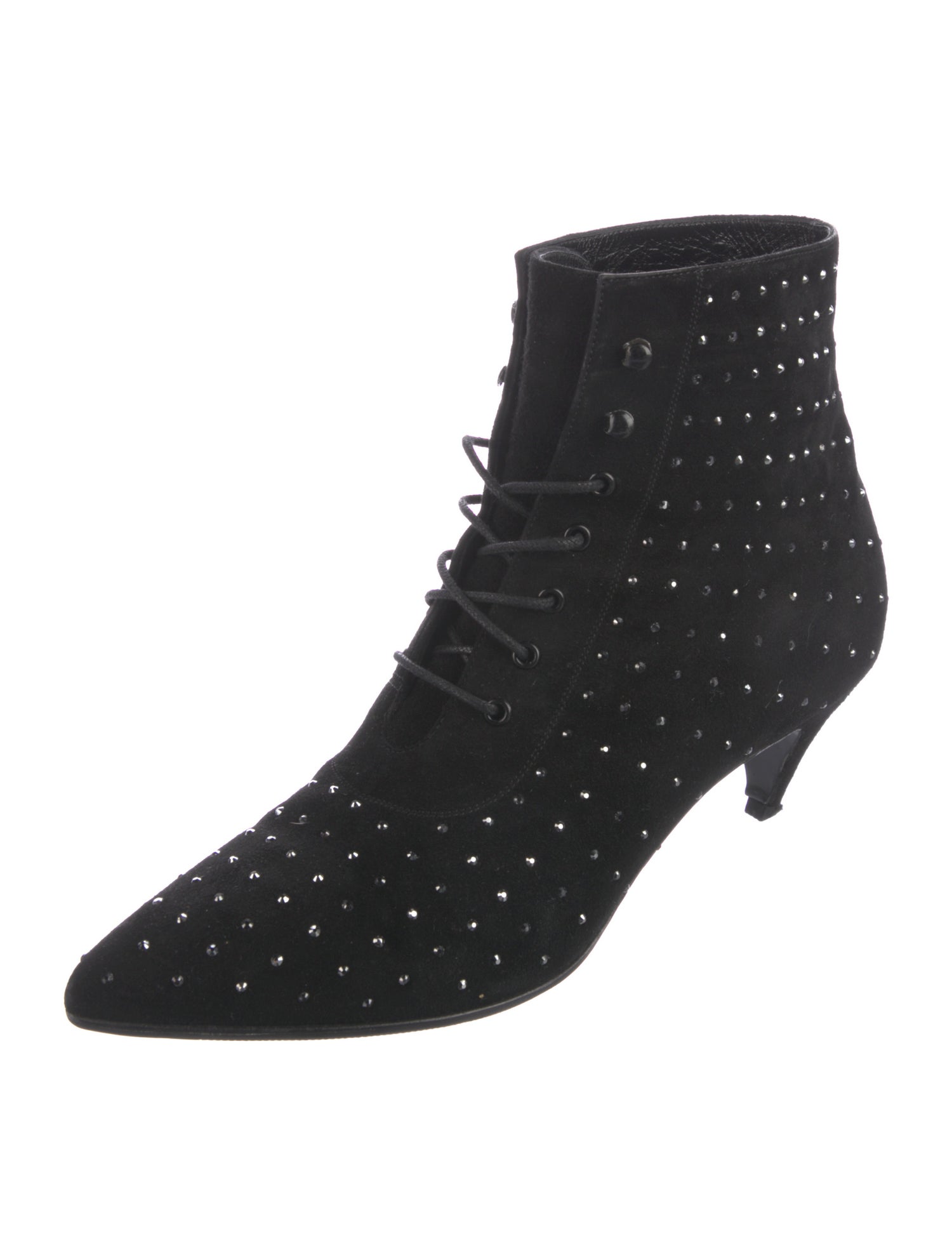 Saint Laurent Suede Crystal Embellishments Lace-Up Boots