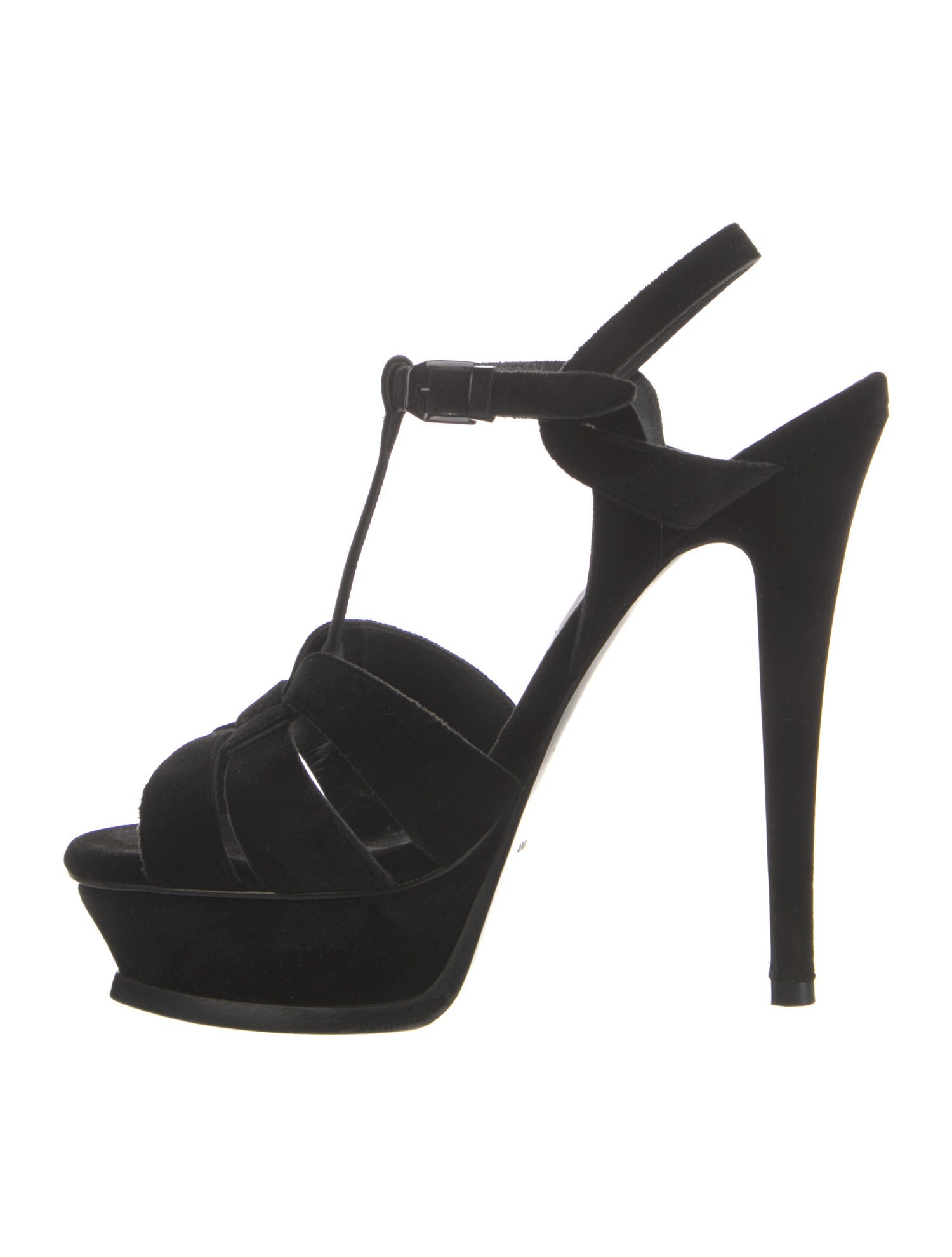 Saint Laurent Velvet Cutout Accent T-Strap Sandals