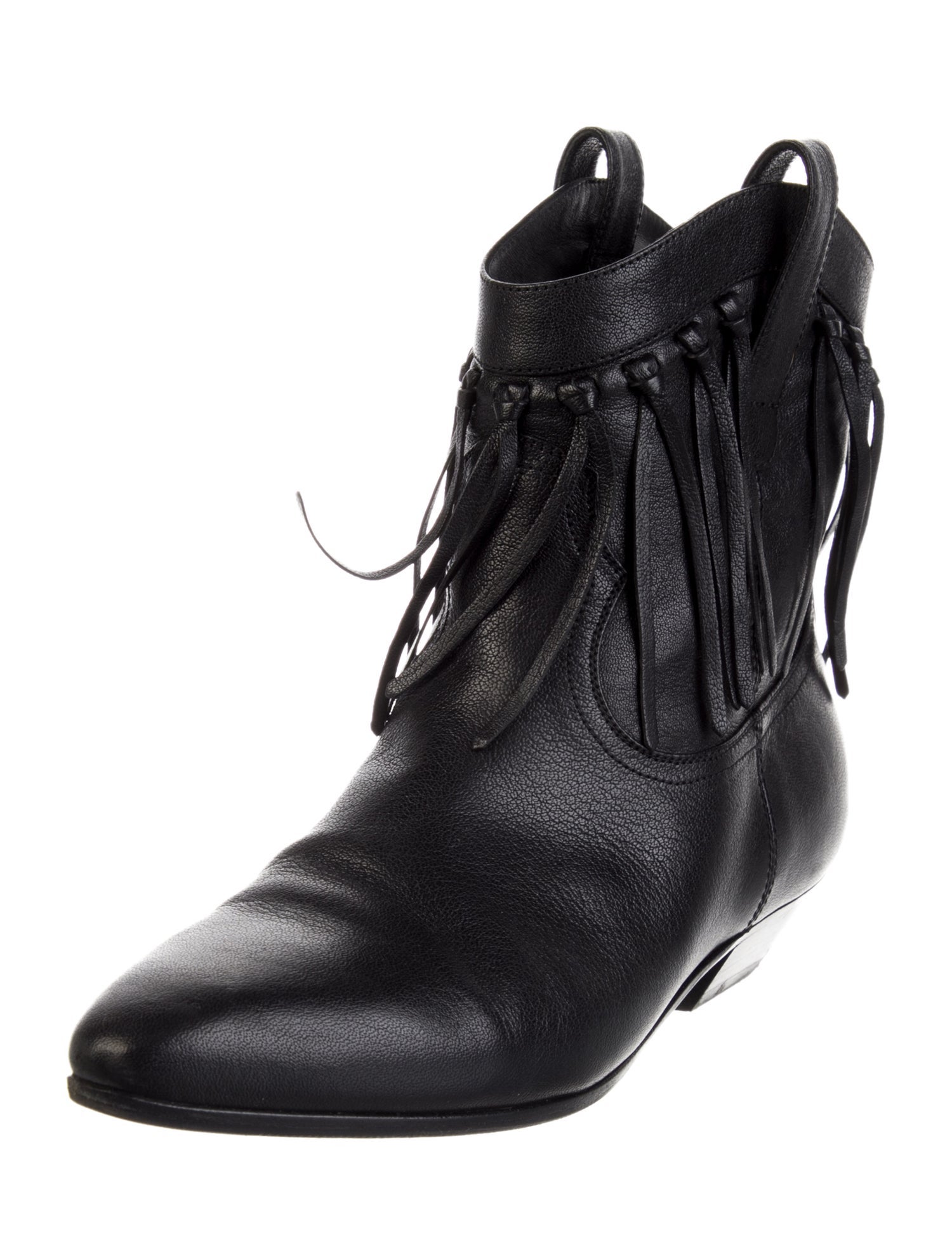 Saint Laurent Leather Fringe Trim Accent Western Boots