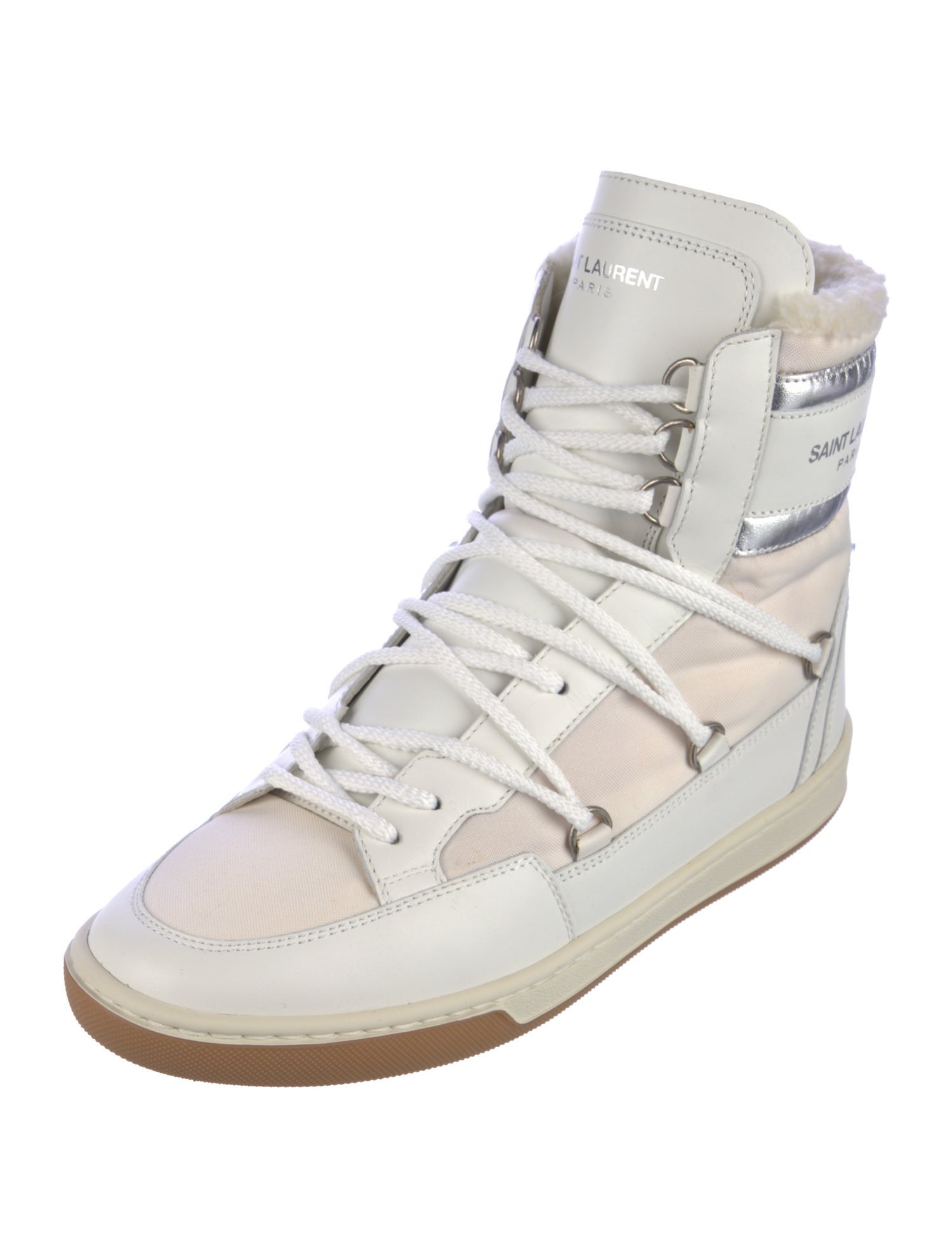 Saint Laurent Leather Faux Fur Trim Sneakers