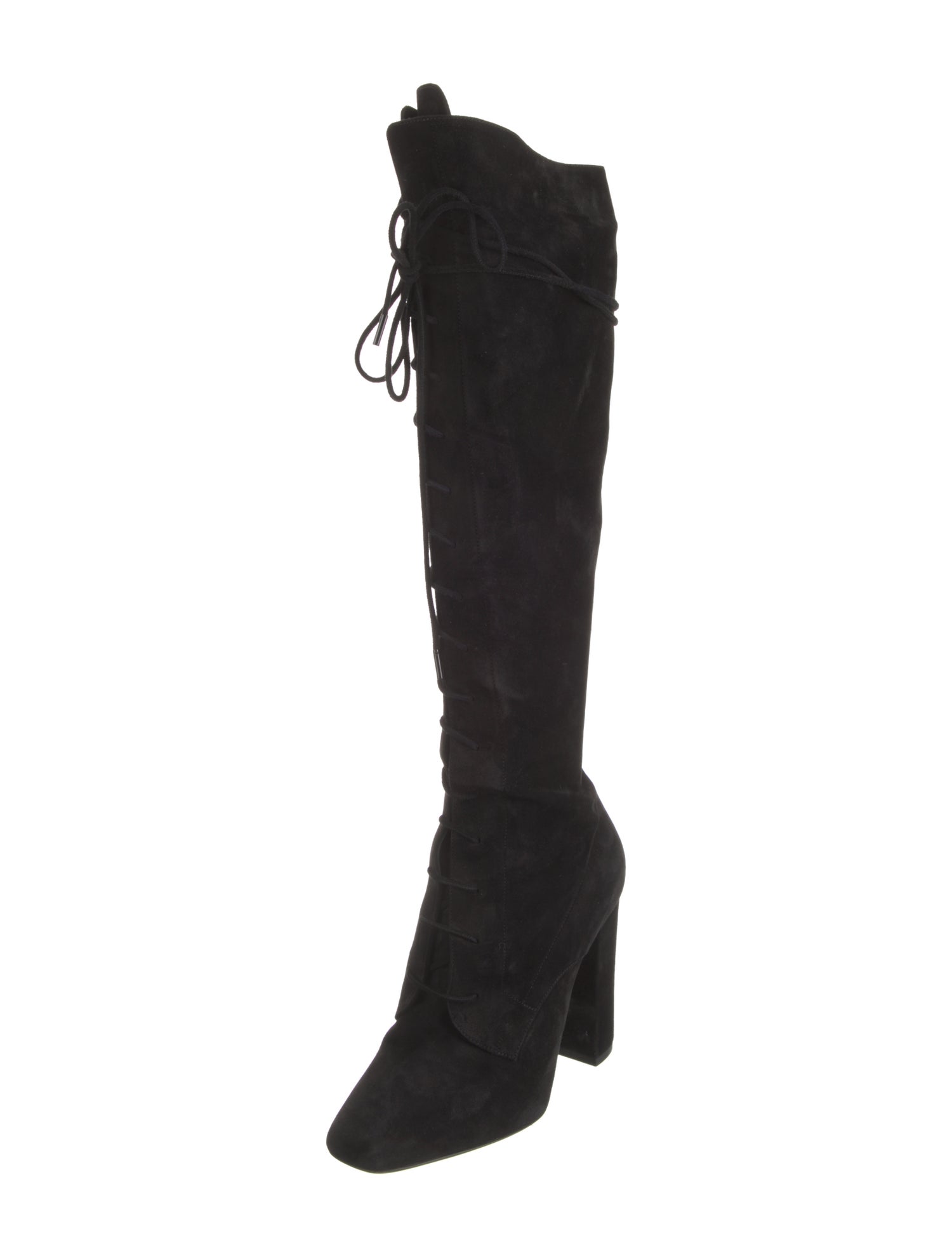 Saint Laurent Suede Tassel Accents Lace-Up Boots