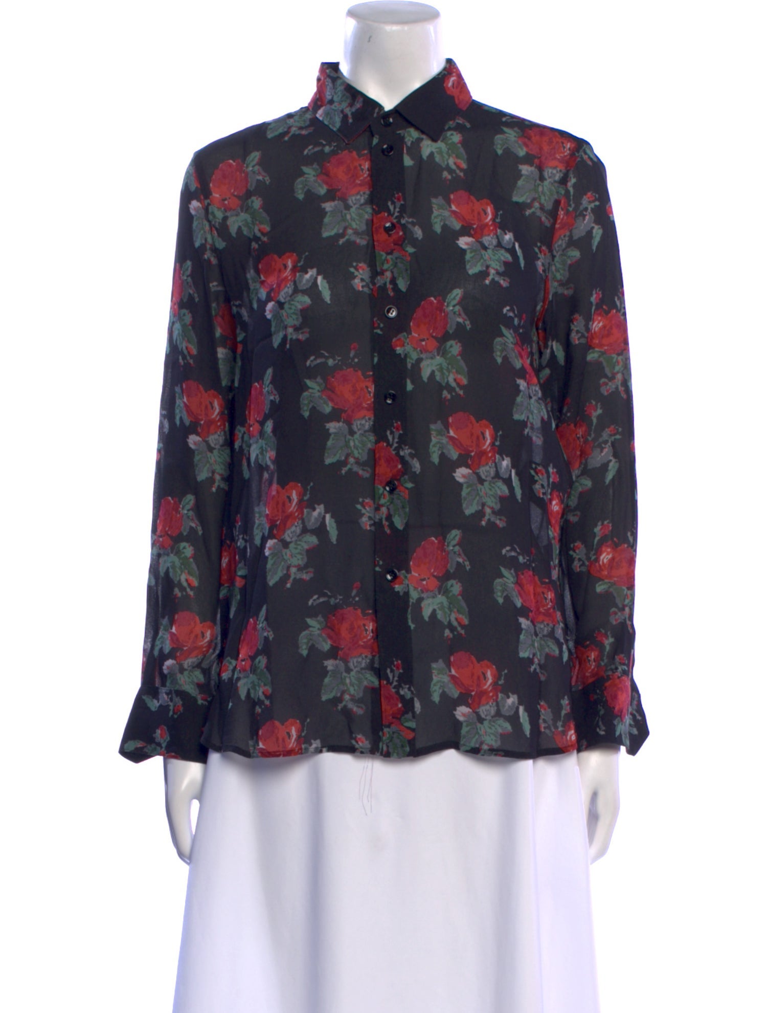 Saint Laurent Floral Print Long Sleeve Button-Up Top