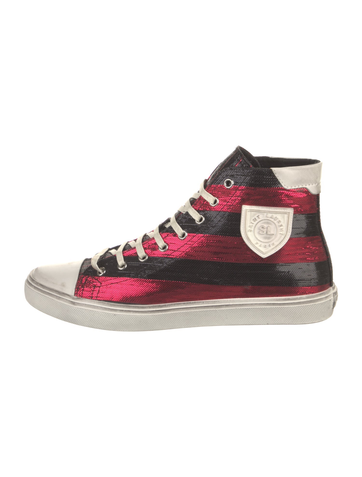 Saint Laurent Striped Glitter Accents Sneakers