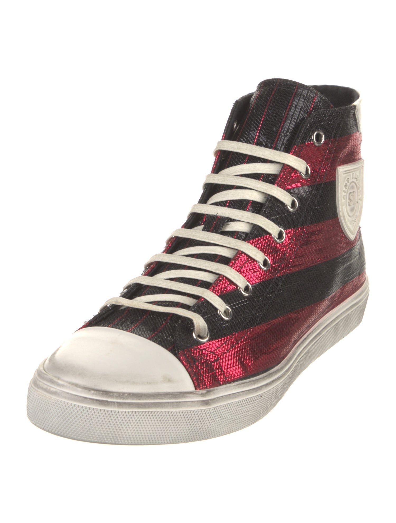 Saint Laurent Striped Glitter Accents Sneakers