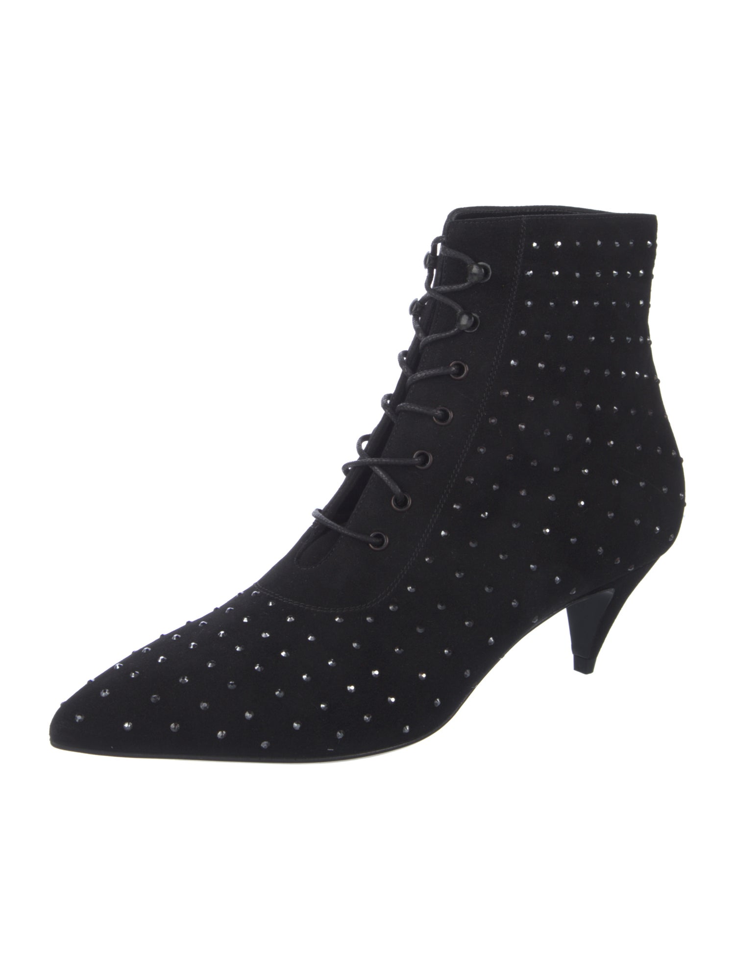 Saint Laurent Suede Crystal Embellishments Lace-Up Boots