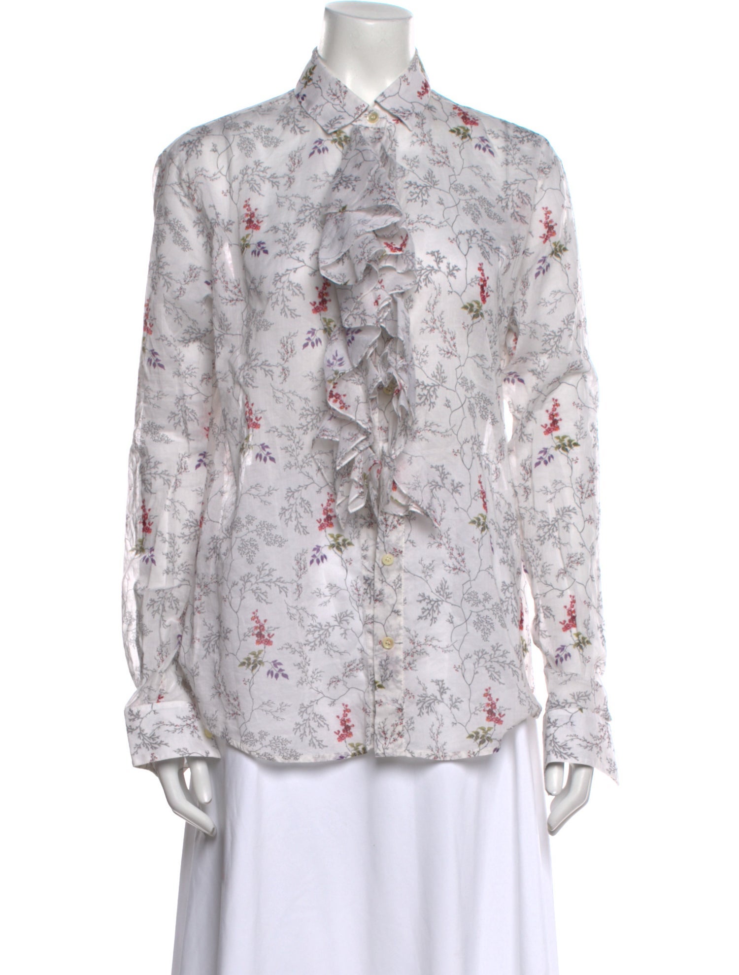 Saint Laurent Floral Print Long Sleeve Button-Up Top