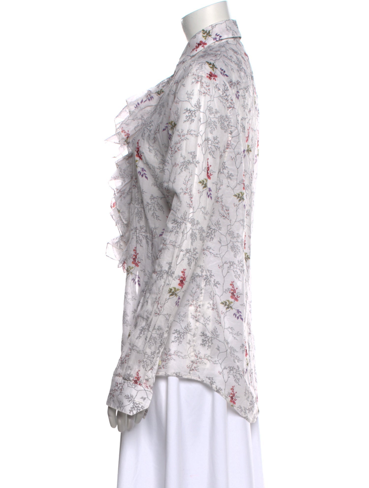 Saint Laurent Floral Print Long Sleeve Button-Up Top