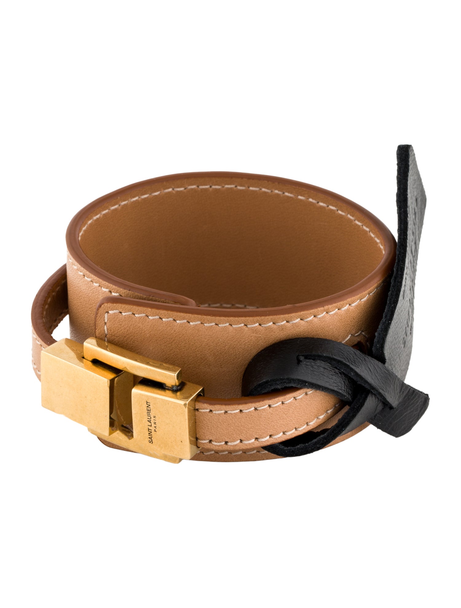 Saint Laurent Leather Le Carre Wrap Bracelet