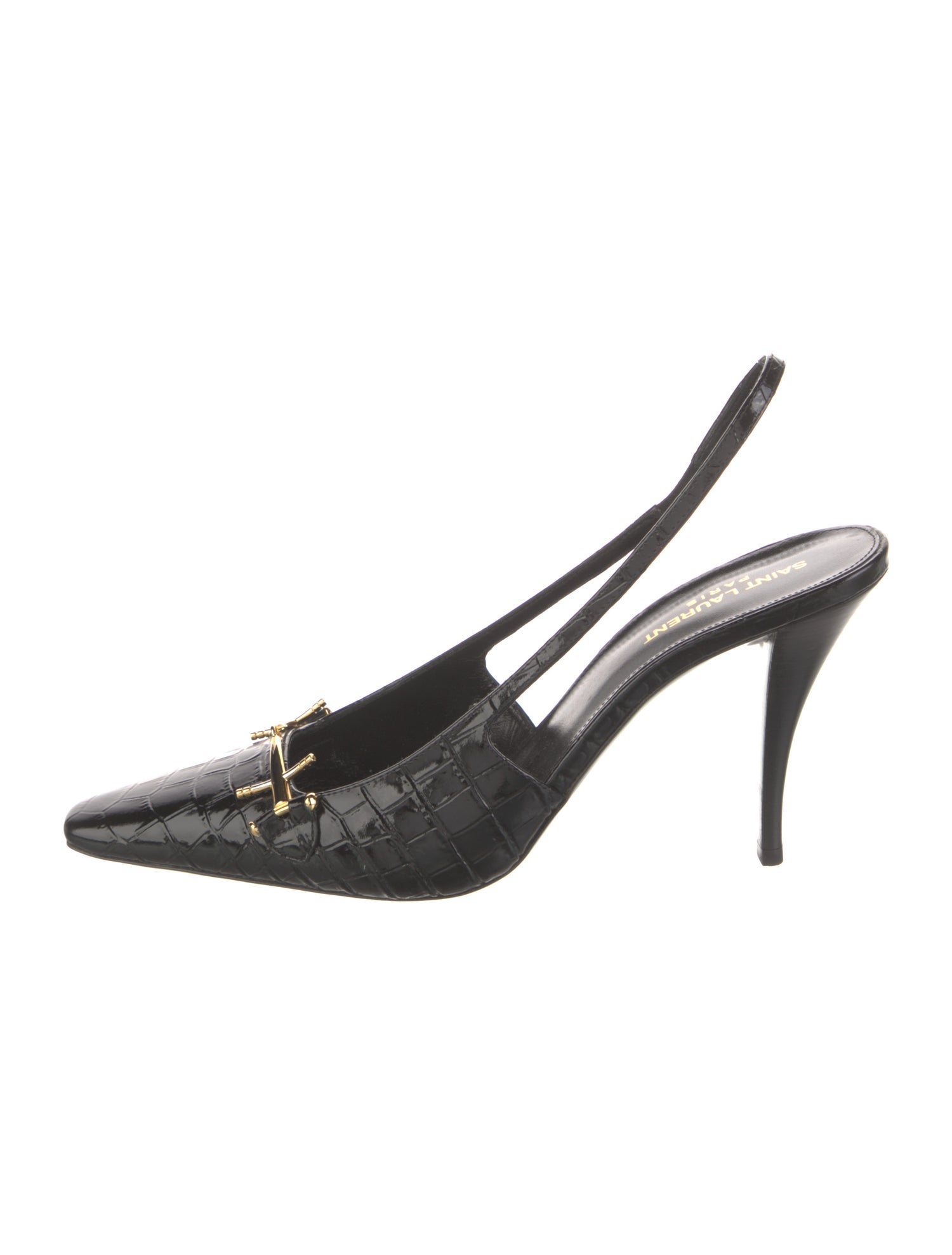 Saint Laurent Horsebit Accent Embossed Leather Slingback Pumps