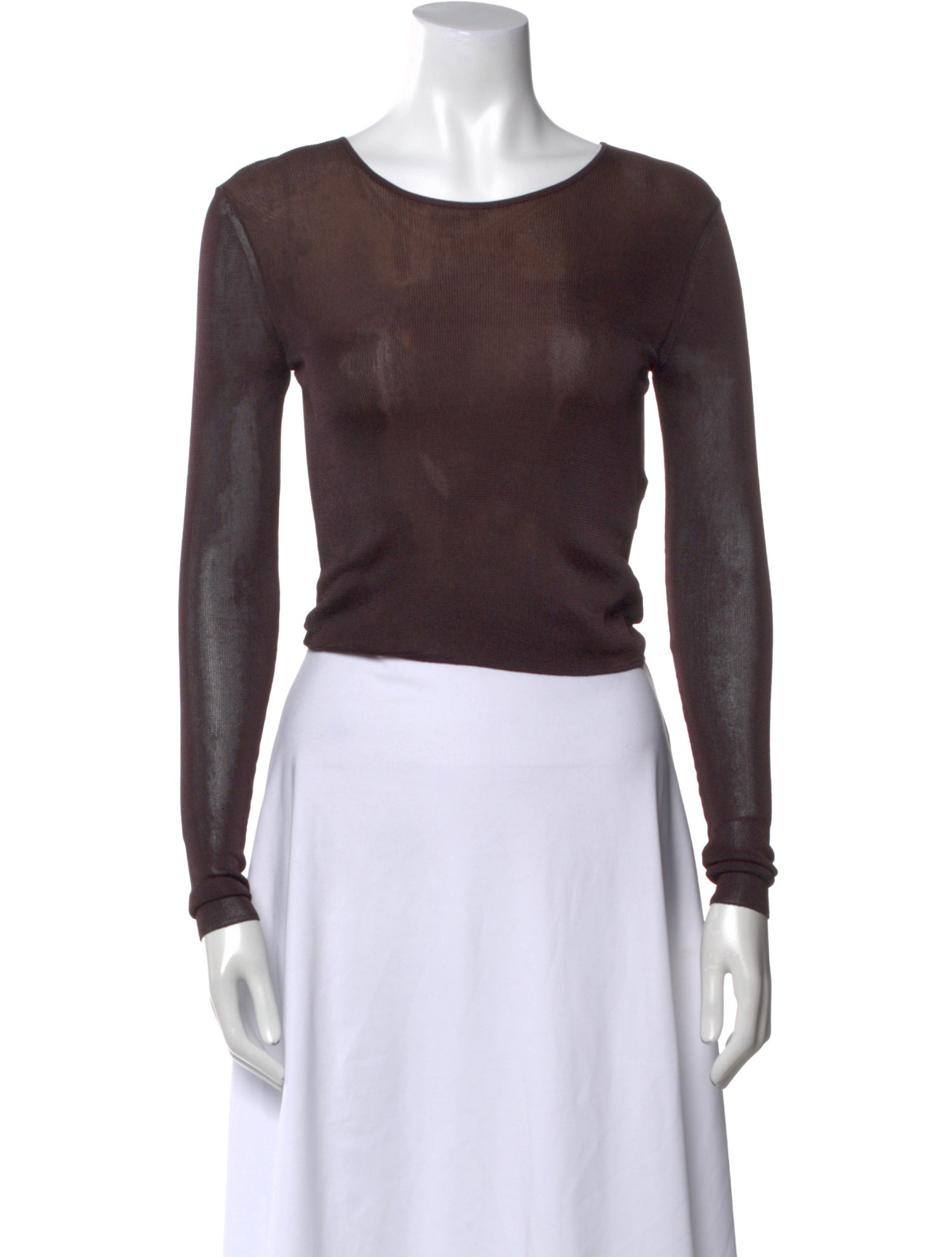 Saint Laurent Scoop Neck Long Sleeve Crop Top