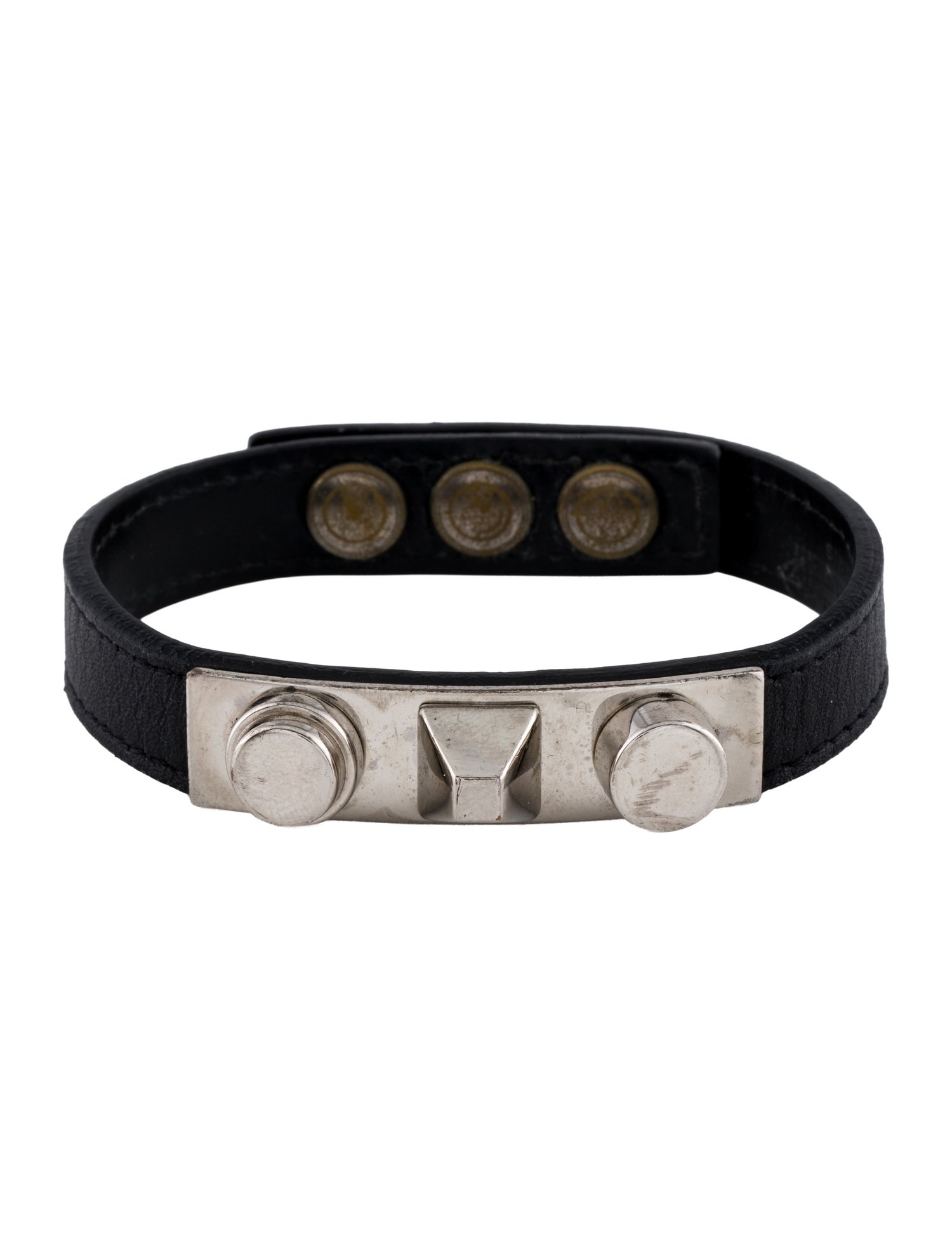 Saint Laurent Leather Three Clous Wrap Bracelet