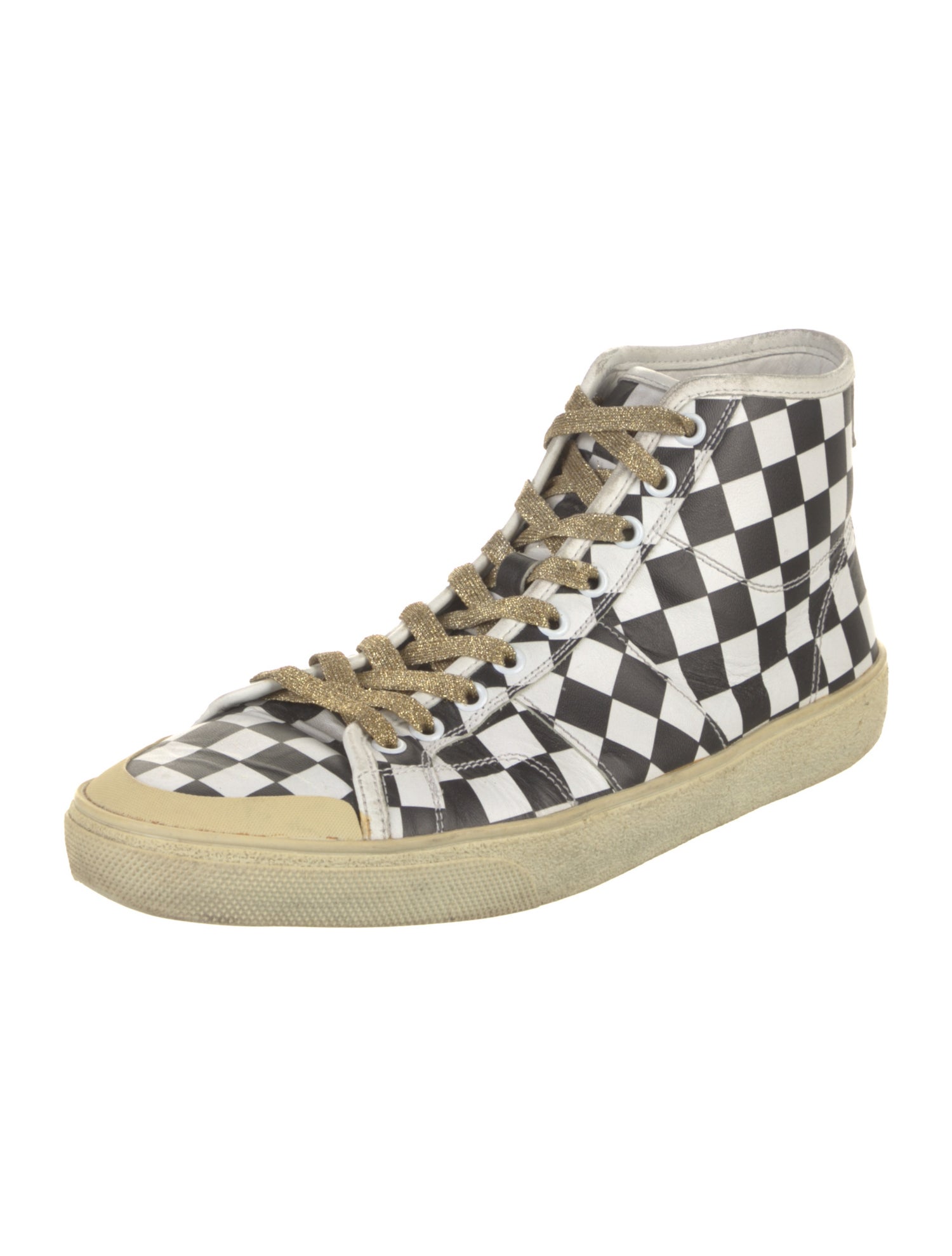 Saint Laurent Leather Plaid Print Sneakers