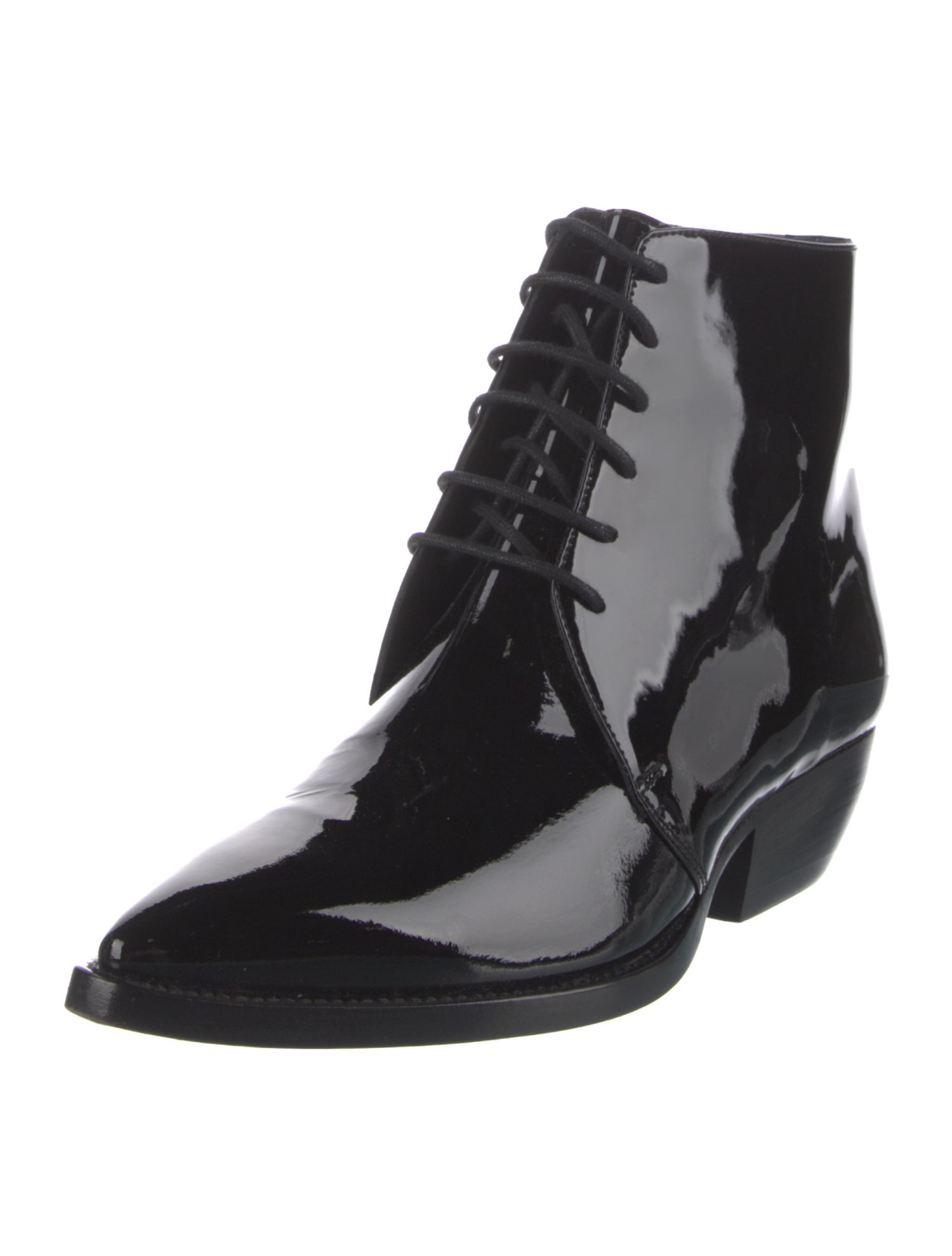 Saint Laurent Patent Leather Lace-Up Boots
