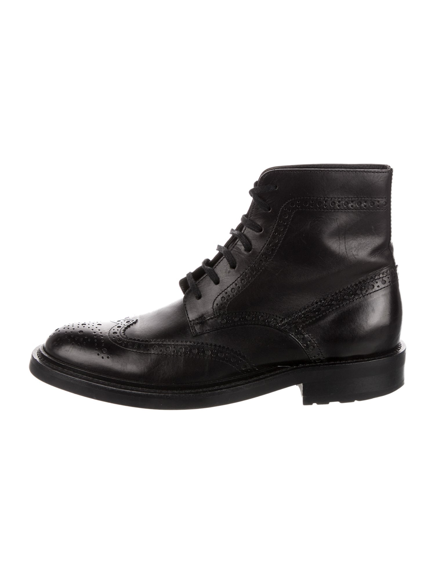 Saint Laurent Leather Lasercut Accents Combat Boots