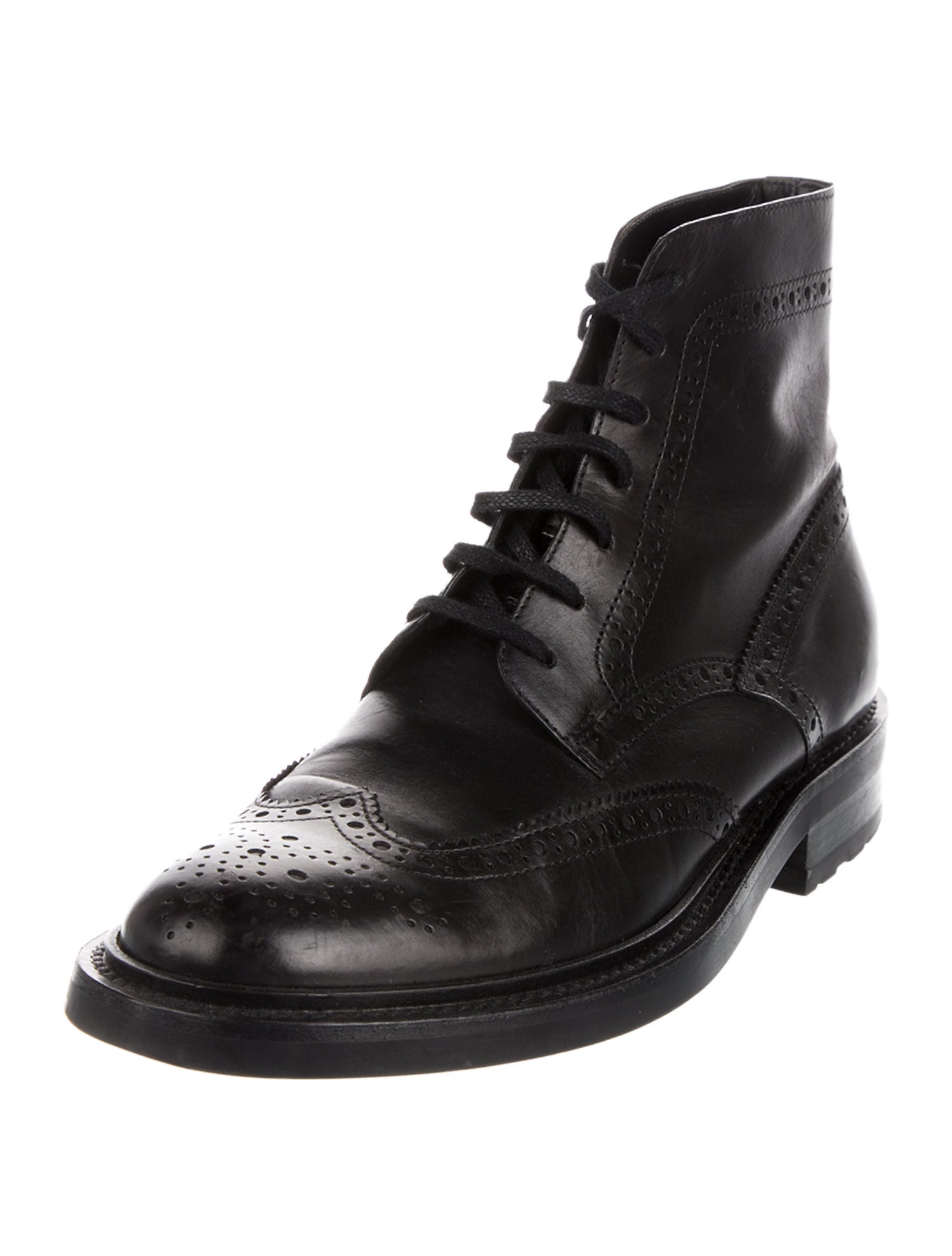 Saint Laurent Leather Lasercut Accents Combat Boots