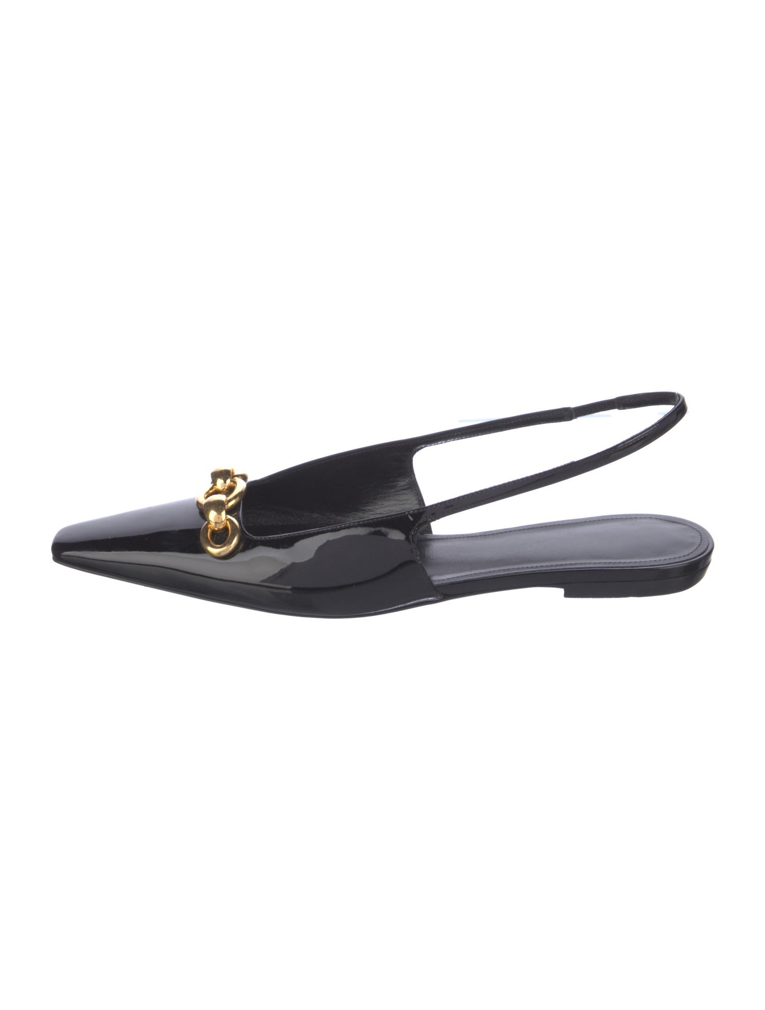 Saint Laurent Patent Leather Chain-Link Accents Slingback Flats