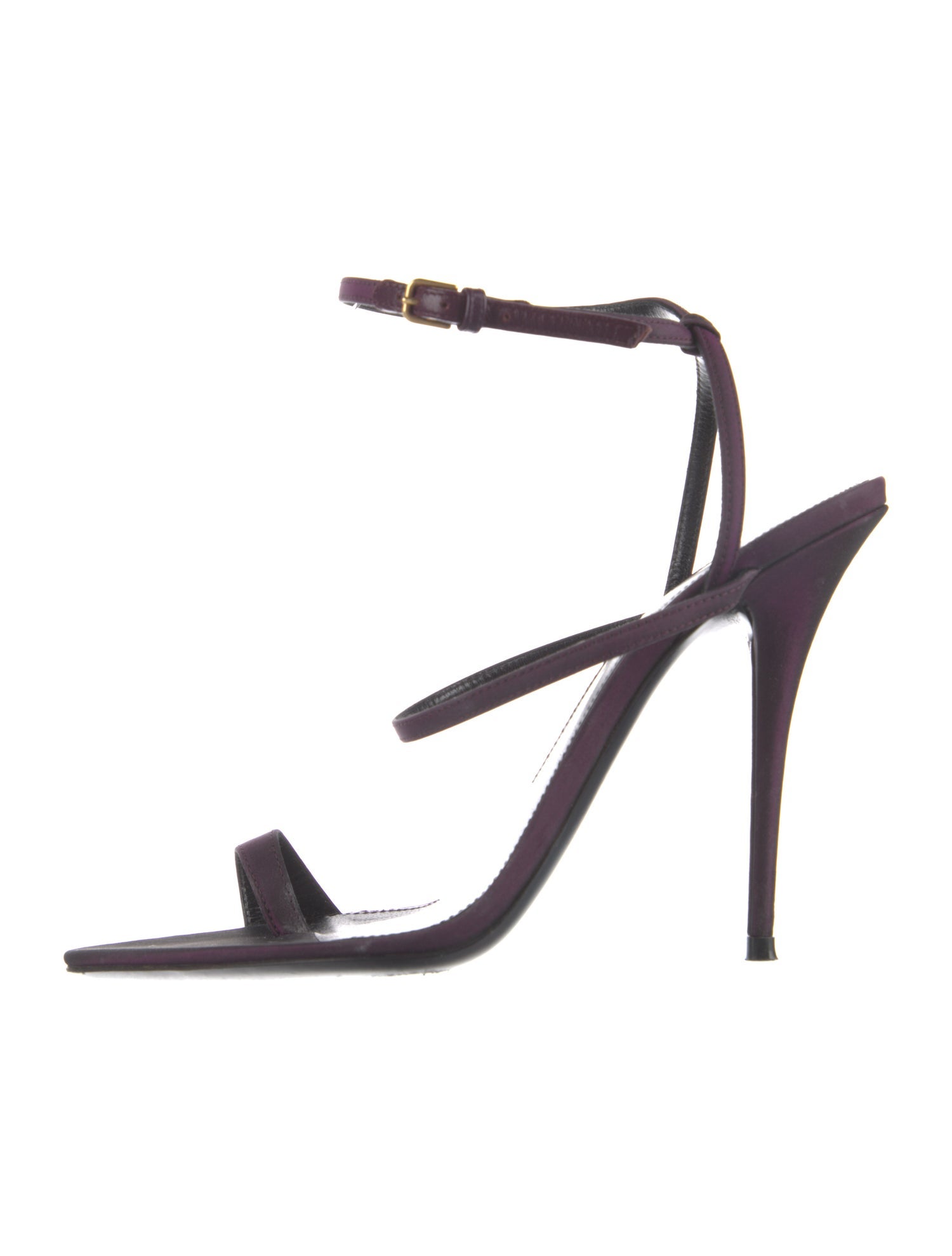 Saint Laurent Satin Crystal Embellishments T-Strap Sandals