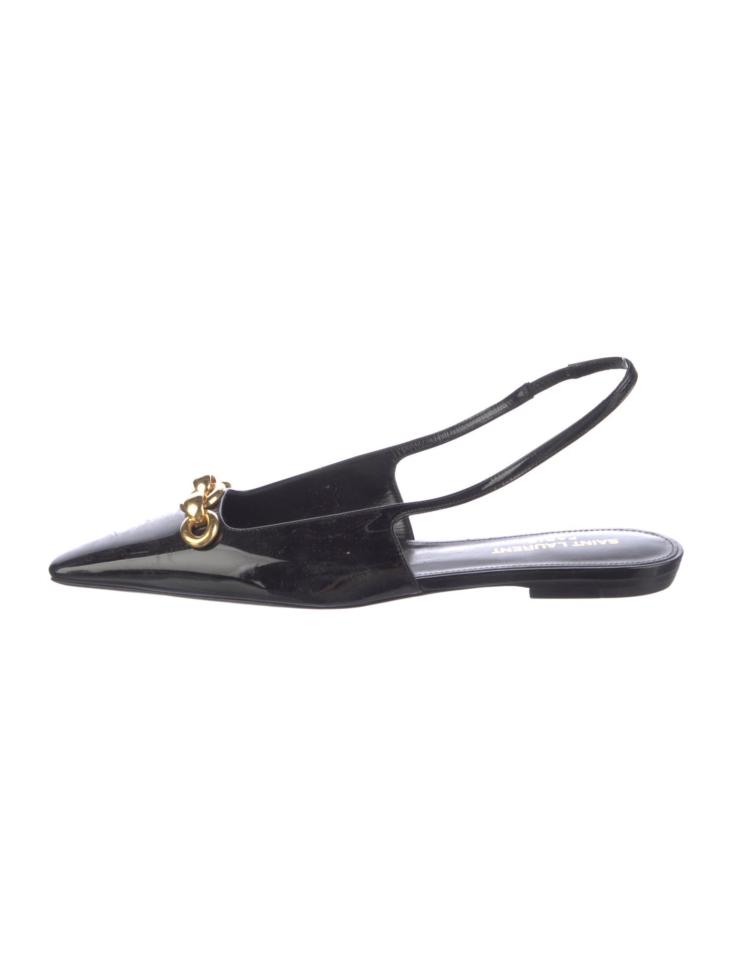 Saint Laurent Patent Leather Chain-Link Accents Slingback Flats
