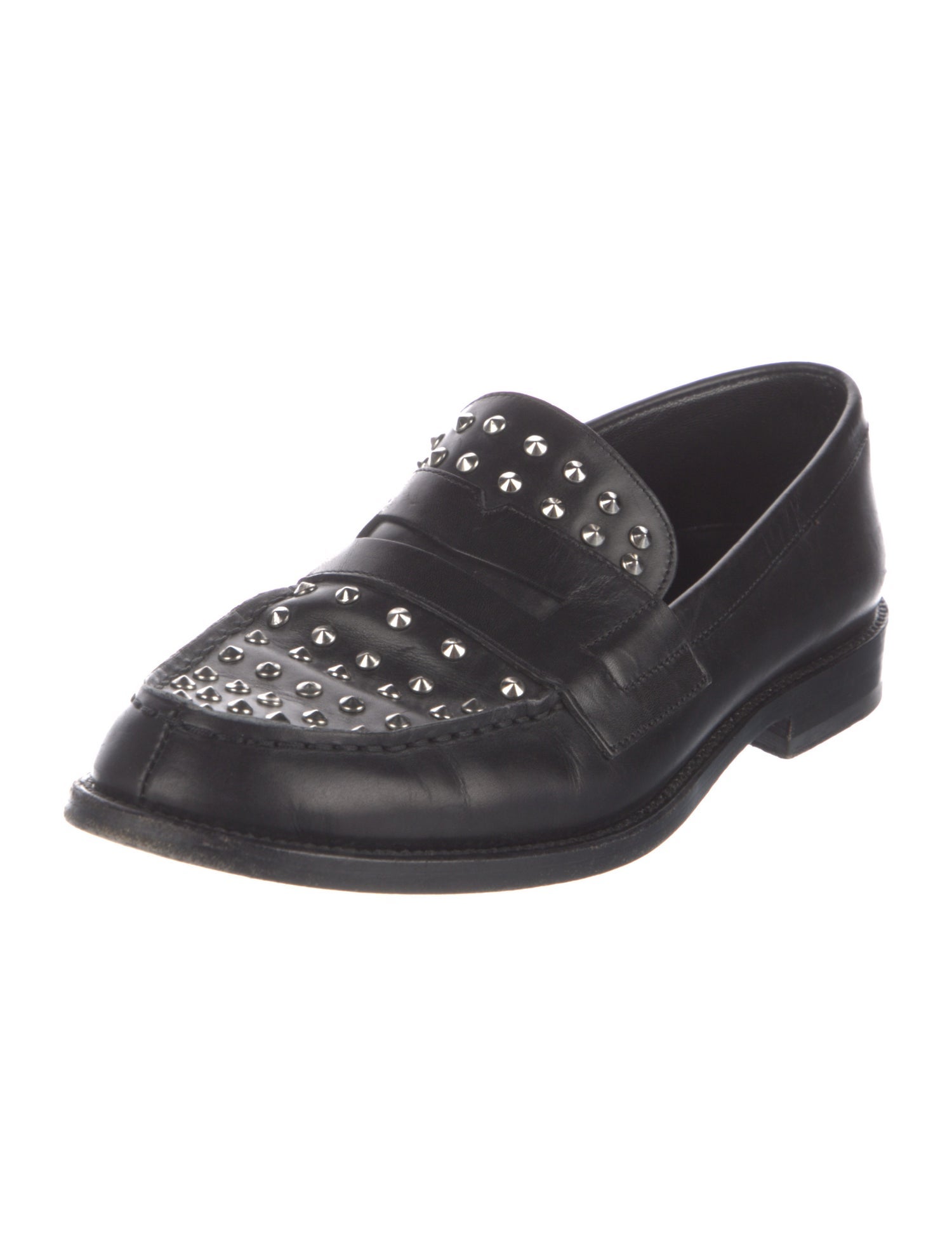 Saint Laurent Leather Studded Accents Loafers