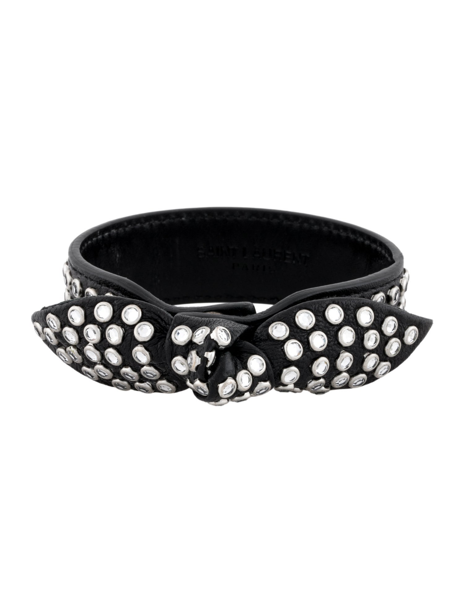 Saint Laurent Crystal Studded Trésor Bow Wrap Bracelet