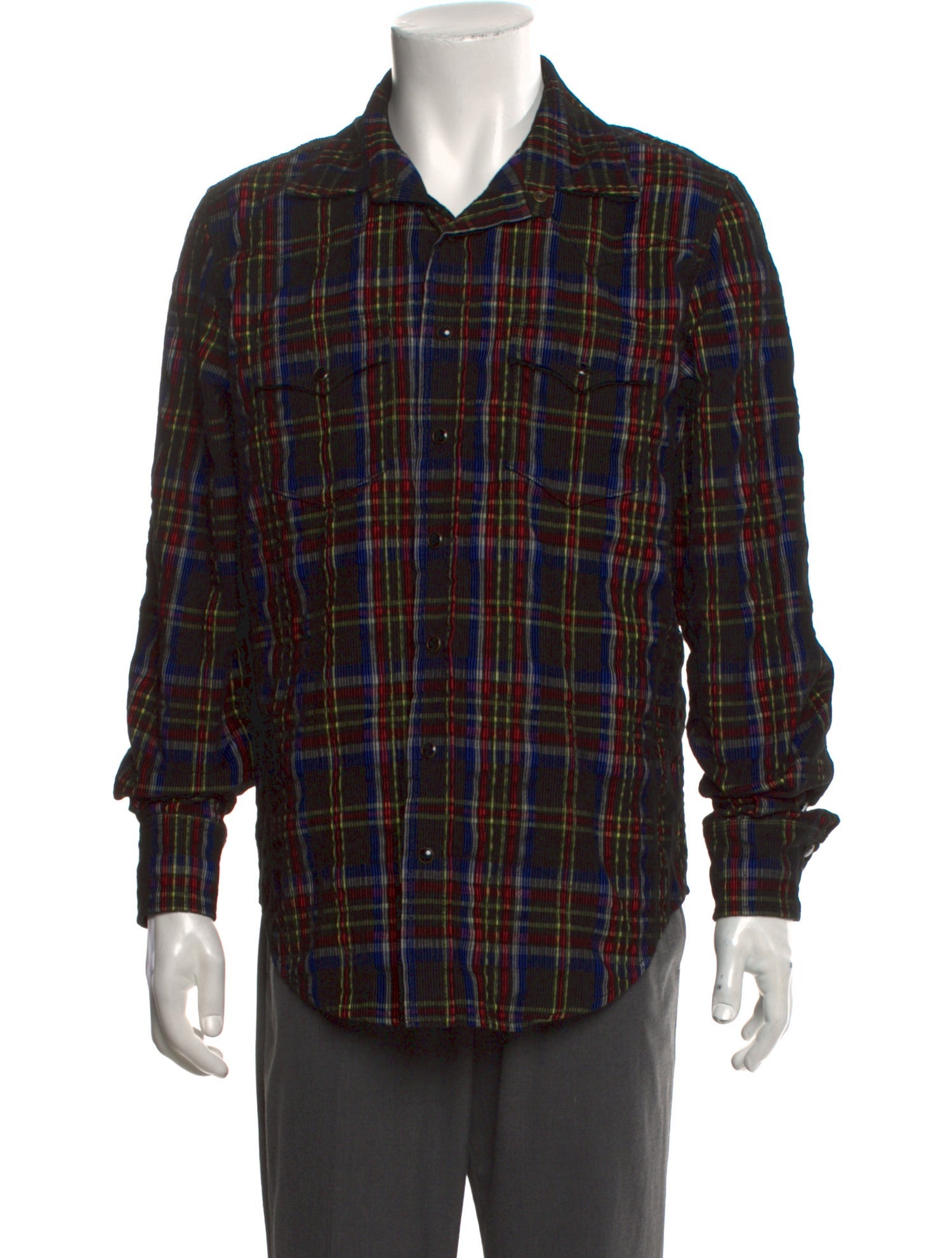 Saint Laurent 2021 Plaid Print Corduroy Western Shirt